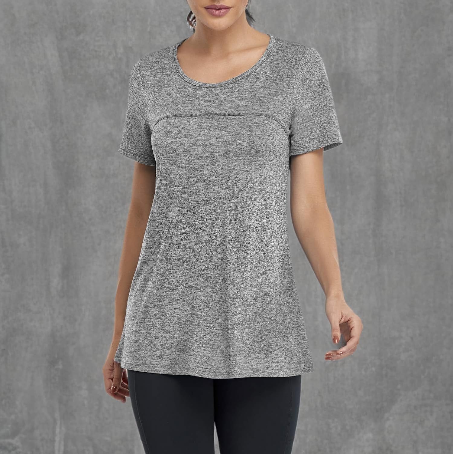 Kimmery Woman Short Sleeve Round Neck Criss Cross Back Yoga Shirt