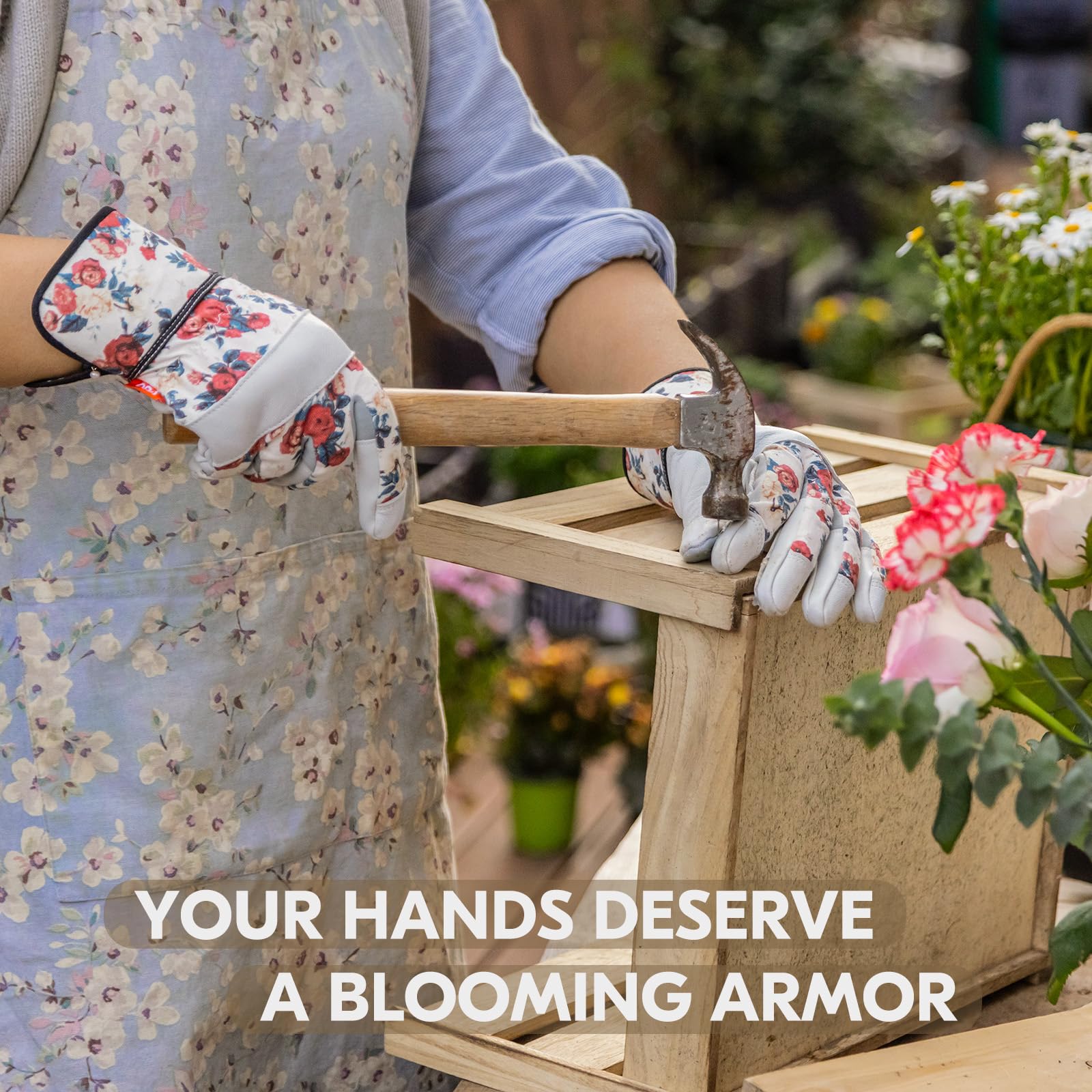 Vgo... 1 Pair Women's All-in-One Gardening Gloves, Goat Leather Thorn Proof & Touchscreen - Image 2