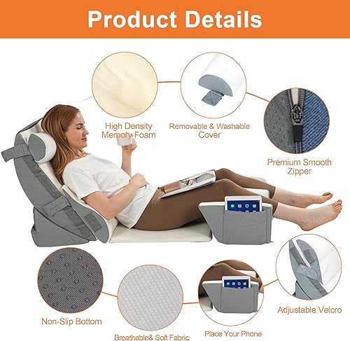 Miniatura 4 de Juego de 9 almohadas ortopédicas de cuña para dormir, almohada de espuma viscoelástica poscirugía para aliviar el dolor de espalda, piernas y