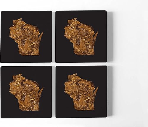 Miniatura 2 de Juego de 4 posavasos de cerámica con forma de estado de Wisconsin, 4 posavasos cuadrados de 4 pulgadas, parte trasera de corcho antideslizante,