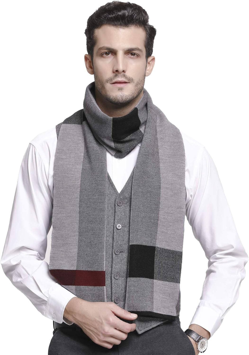 Riona メンズ 冬用カシミア風オーストラリアウール ソフトで暖かいニットスカーフ ギフトボックス付き