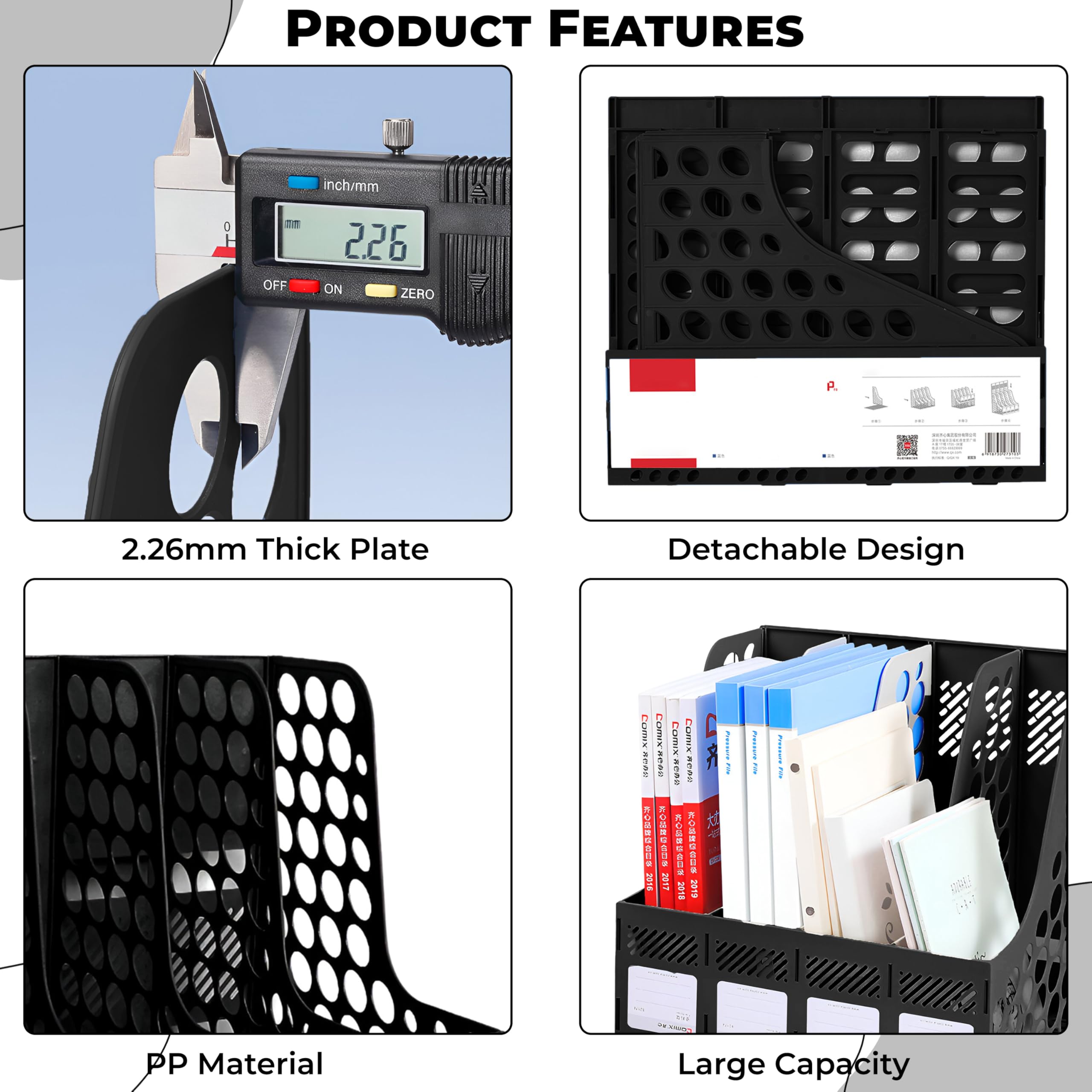 DaKos MFP1240 - Porta documenti a 4 scomparti, organizer da scrivania, organizer per lettere, riviste, organizer per libri, in plastica