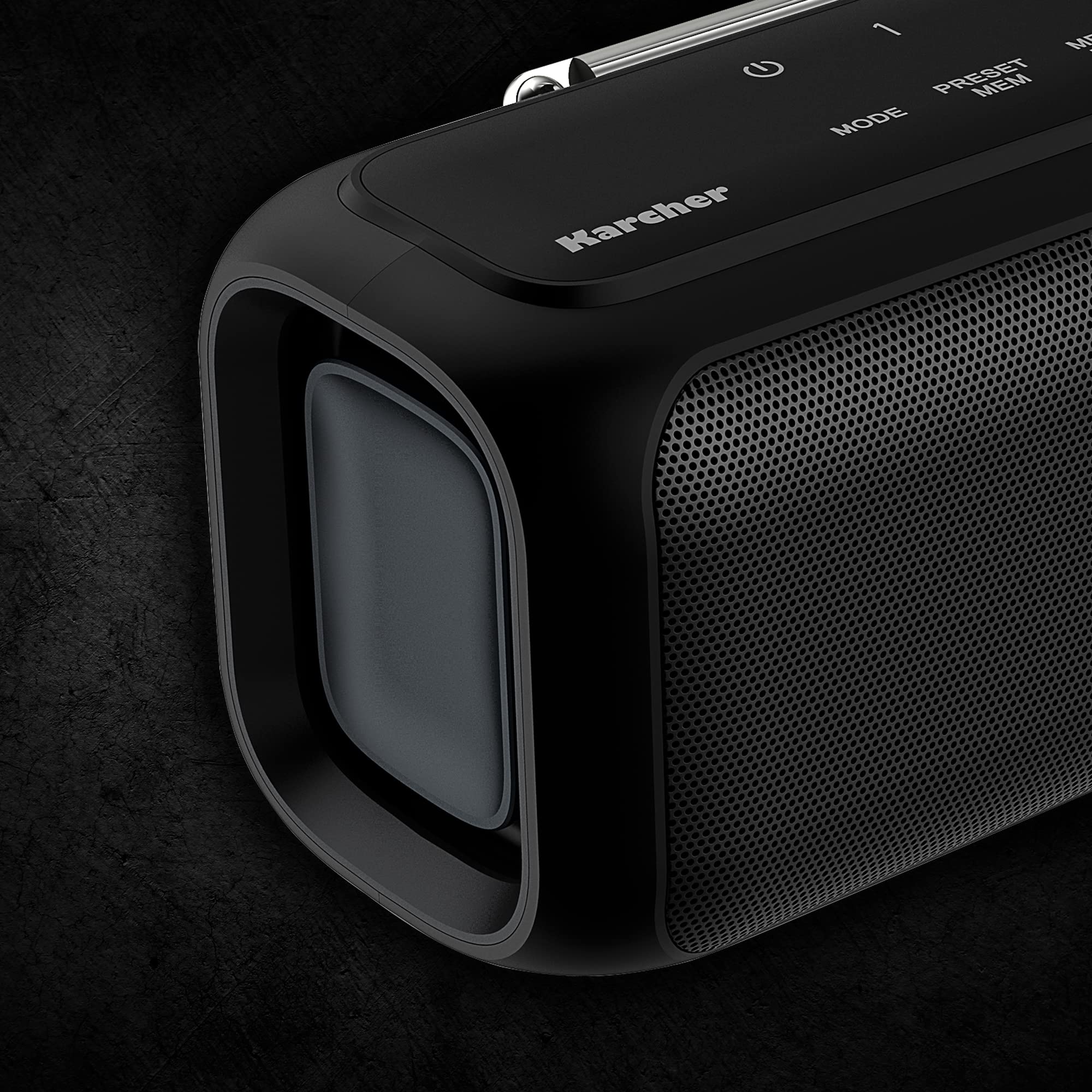 Karcher DAB Go tragbarer Bluetooth Lautsprecher & Digitalradio DAB+ / UKW Radio mit 2, 4" Farbdisplay/Wecker / 5 Watt Stereo-Sound/USB-C/Akku, Schwarz