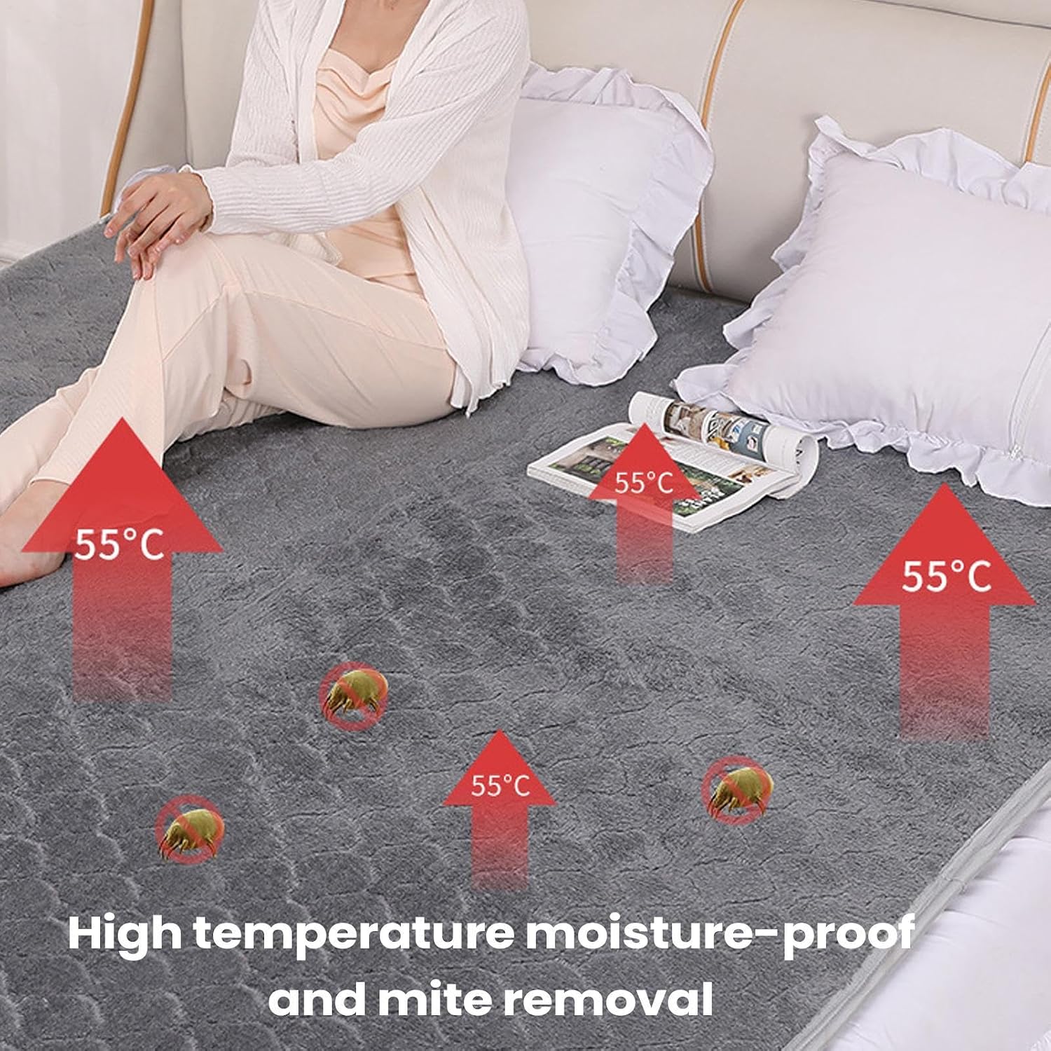 Electric Mattress Pad, 5-Level Temperature Control Flannel Heating Blanket, Heated Mattress Pad with Soft Plush, Electric Blanket with Even Heat Distribution, Warm Bedding for Home Dormitory