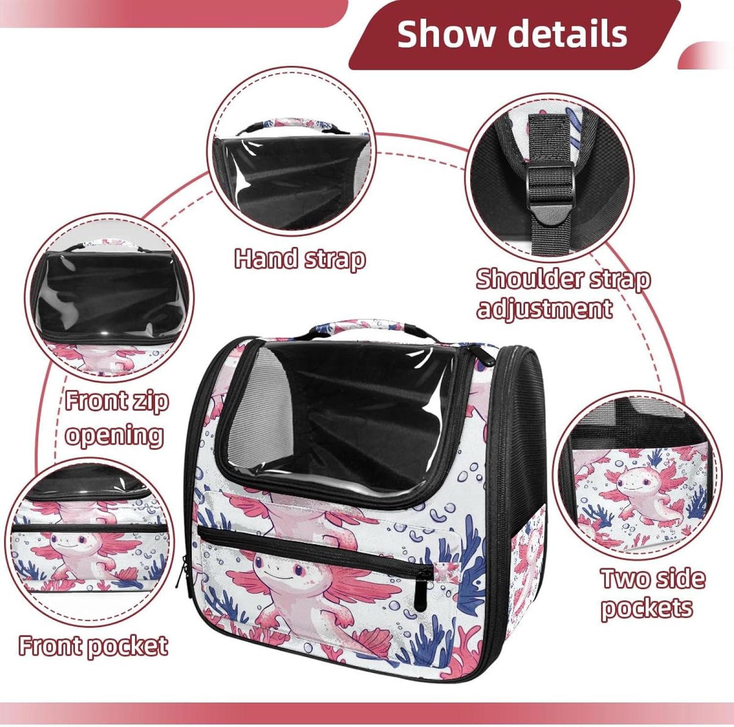 Axolotl Pet Carrier Soft Sided Carrier for Small Medium Cats Dogs