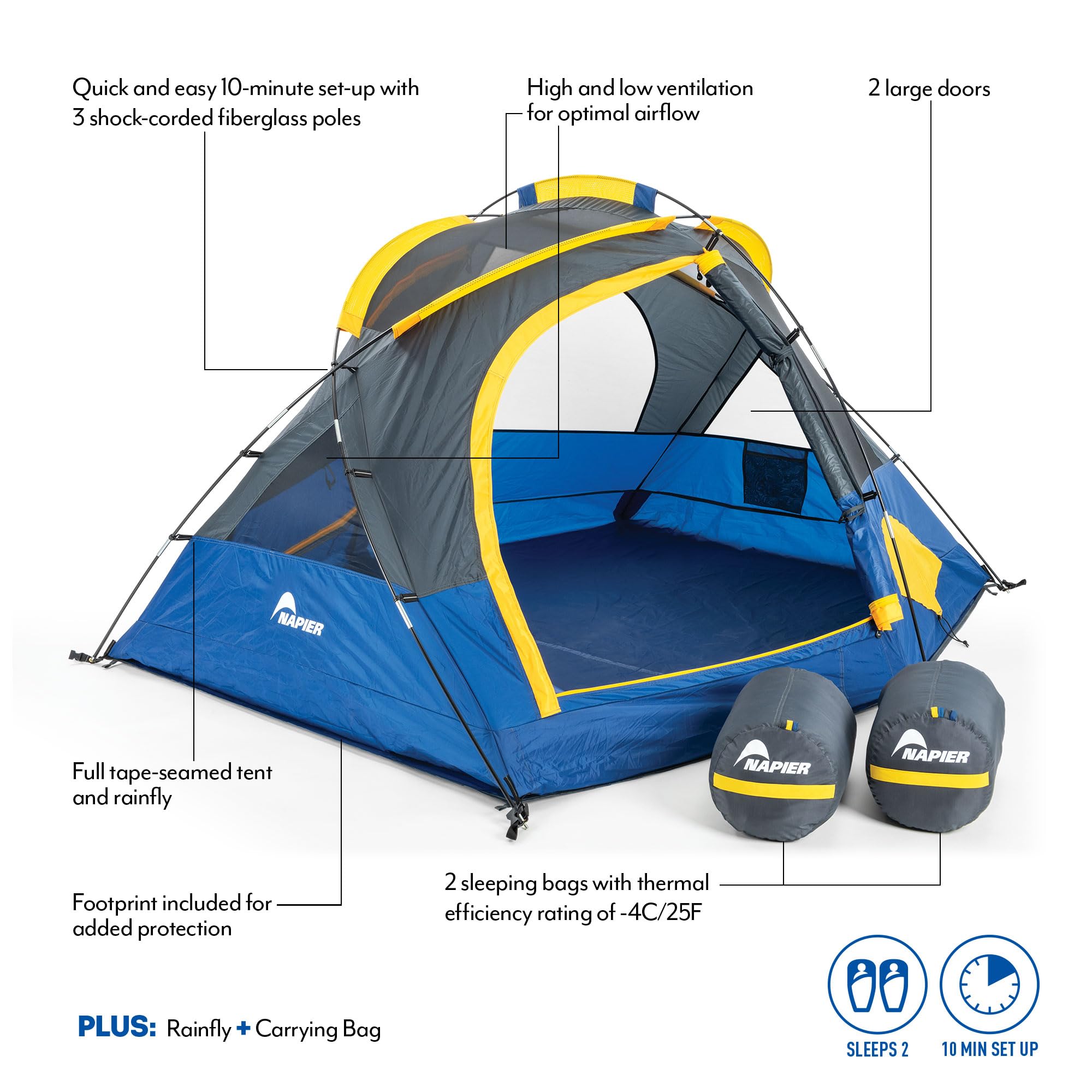 Napier Lite Pack Camping Tent Bundle | 2 Person Tent | Camping Kit