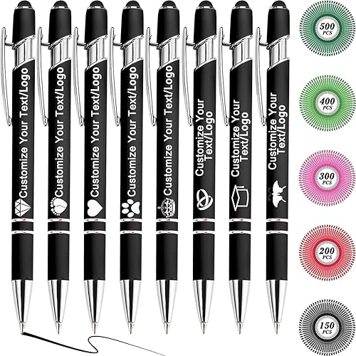 Miniatura 1 de MOUZYLCASE 12 bolígrafos personalizados con nombre, bolígrafos de tinta personalizados con nombre de empresa, nombre grabado para mujeres y hombres,