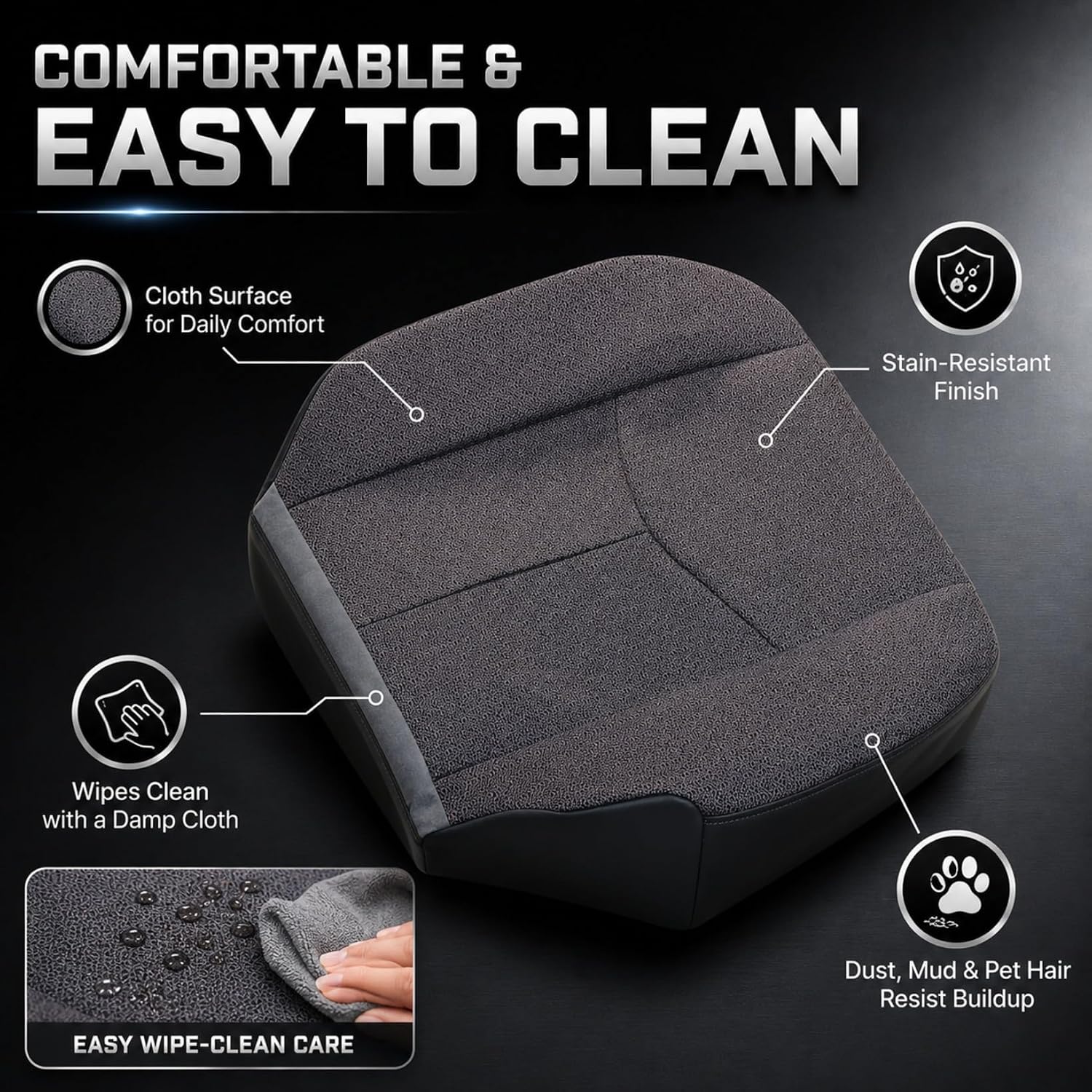 NLQR #69C Dark Gray Cloth Driver Side Bottom Replacement Seat Covers Compatible with Chevy Silverado 1500 2500 3500 1500HD 2500HD GMC Sierra 2003-2007 Seat Cushion Protector Cloth Cover