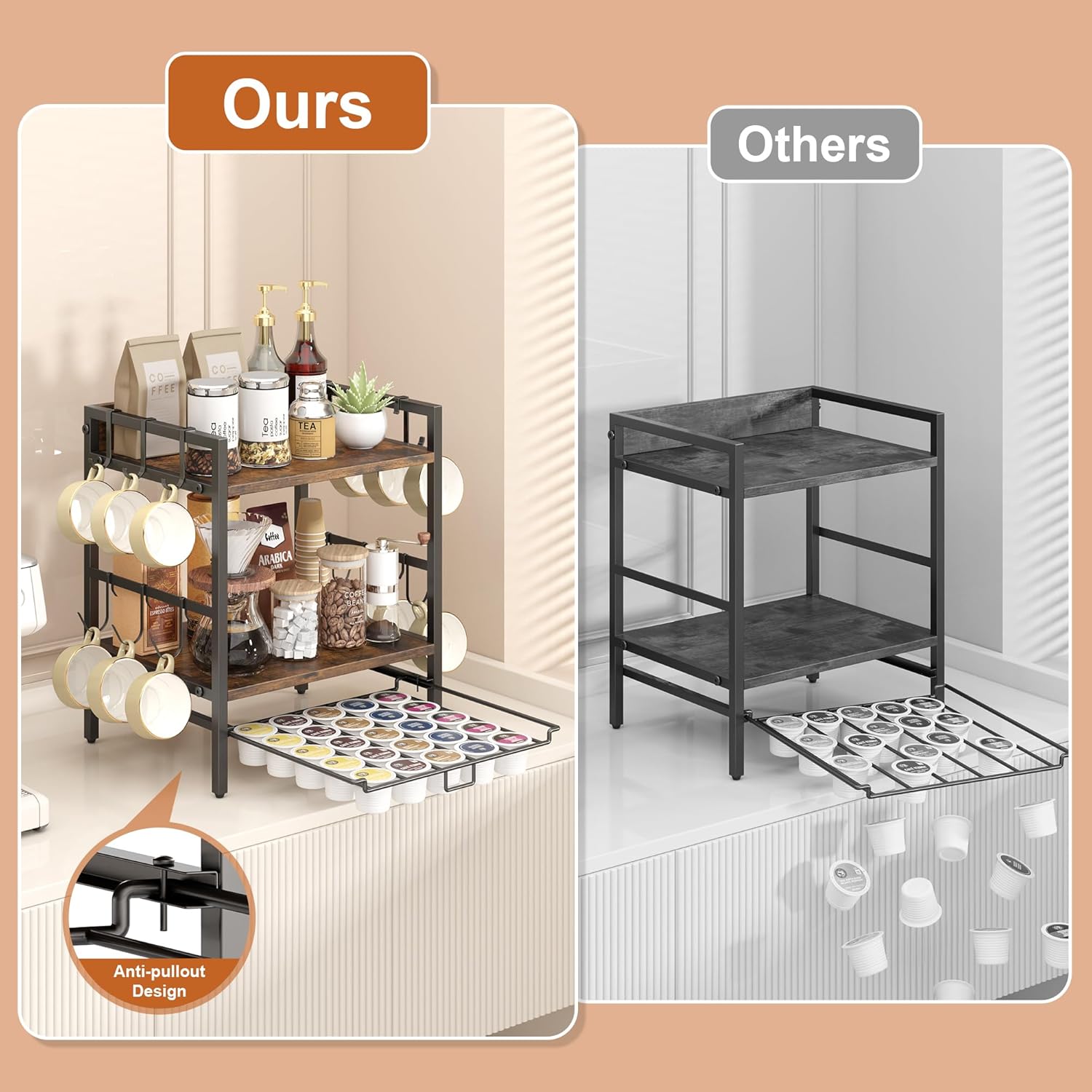 Coffee-Bar-Organizer With 25 K Cup & 12 Mup Holder, 3-Tier Kitchen Countertop Organizer For Coffee Station, Coffee Bar Shelf For Counter