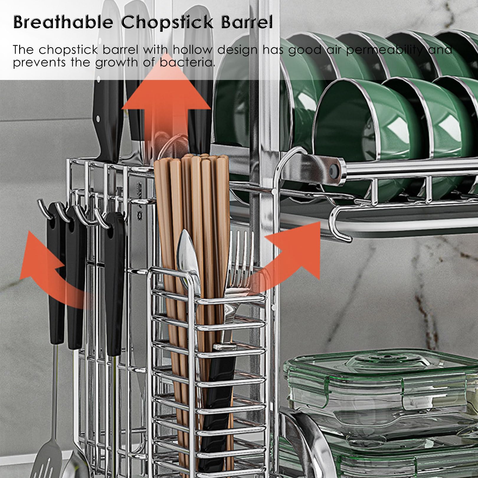 Scolapiatti da appoggio in acciaio inox, antiruggine, a 3 ripiani, salvaspazio, con supporto per posate, ideale per riporre la cucina e soluzioni di asciugatura efficienti