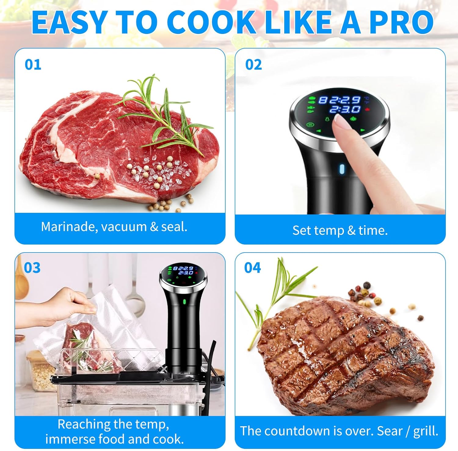 Upgraded Version Sous Vide Machines,1100W One-Touch Control Menu Precision Cooker, Waterproof Immersion Circulator with Digital Touch Screen and Accurate Temperature Time Control