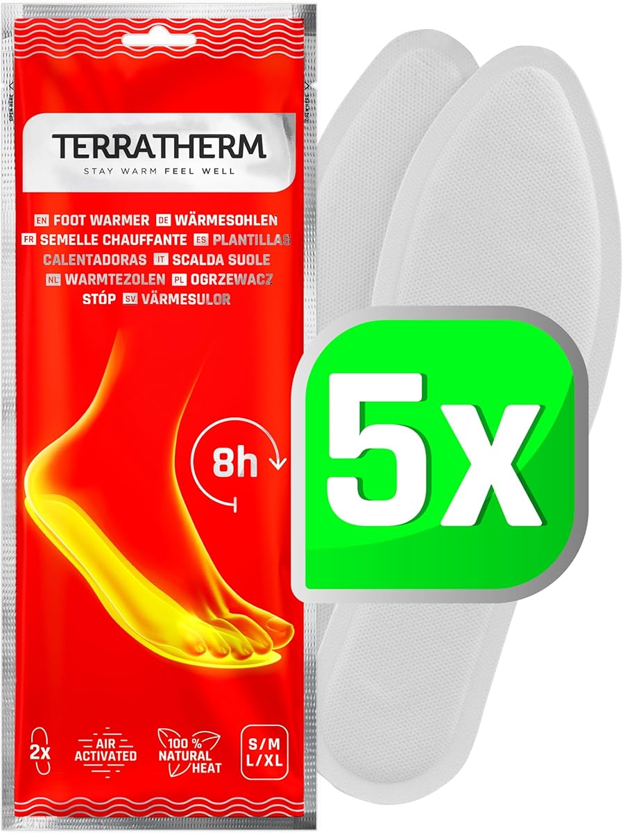 TerraTherm Semelles chauffantes - activé par l'air – Chaleur jusqu'à 8 Heures - 5, 10 ou 30 Paires - Chauffe Pied - Chaleur 100% Naturelle