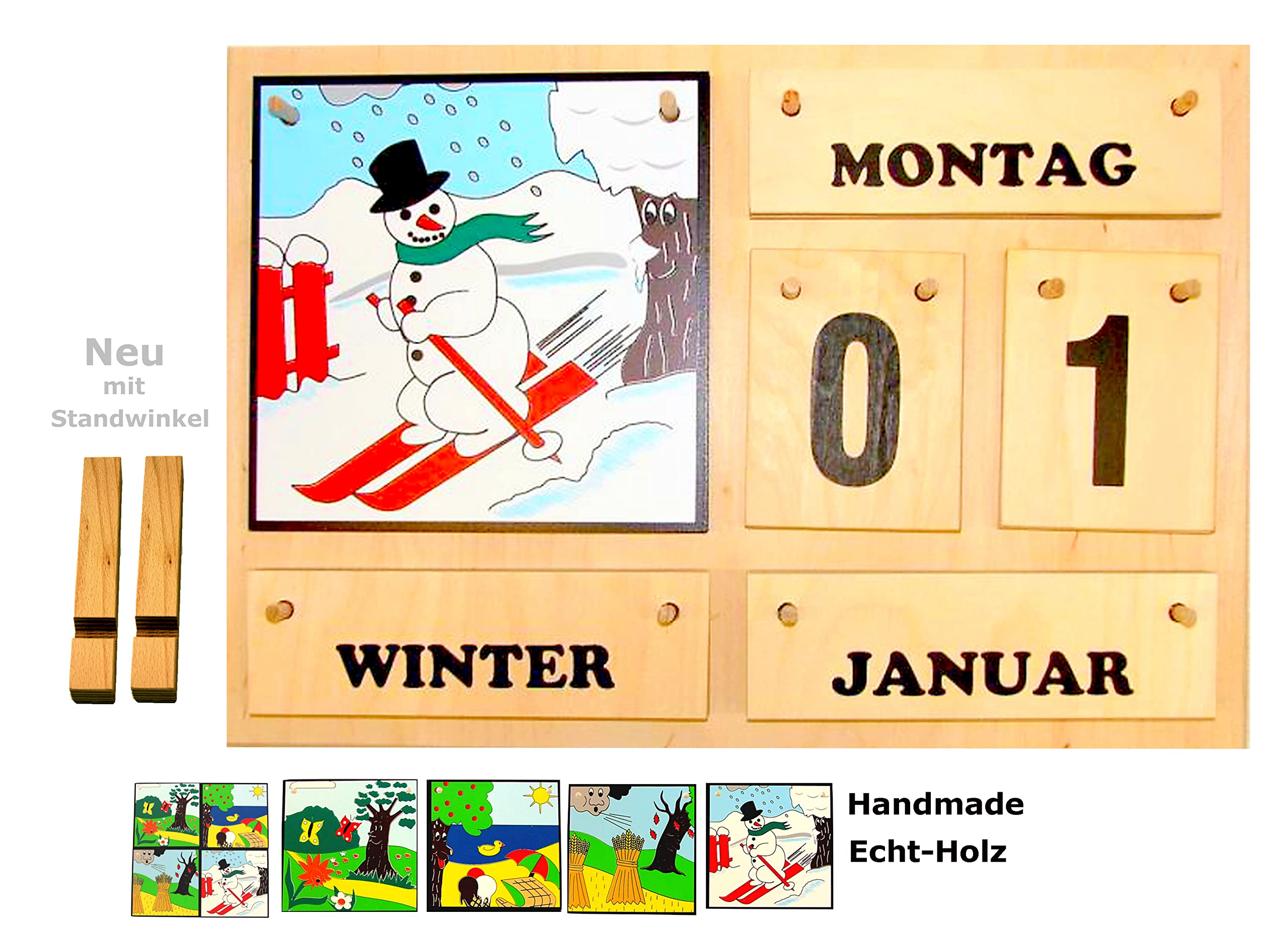 Wunderschöner Jahreszeitenbaum aus Birkenholz | Ewiger Tisch- und Wandkalender | Handmade | mit Standwinkeln | Für Zuhause, Schule, Kindergarten, Seniorenheim | Lern-Dauerkalender | Made in Germany