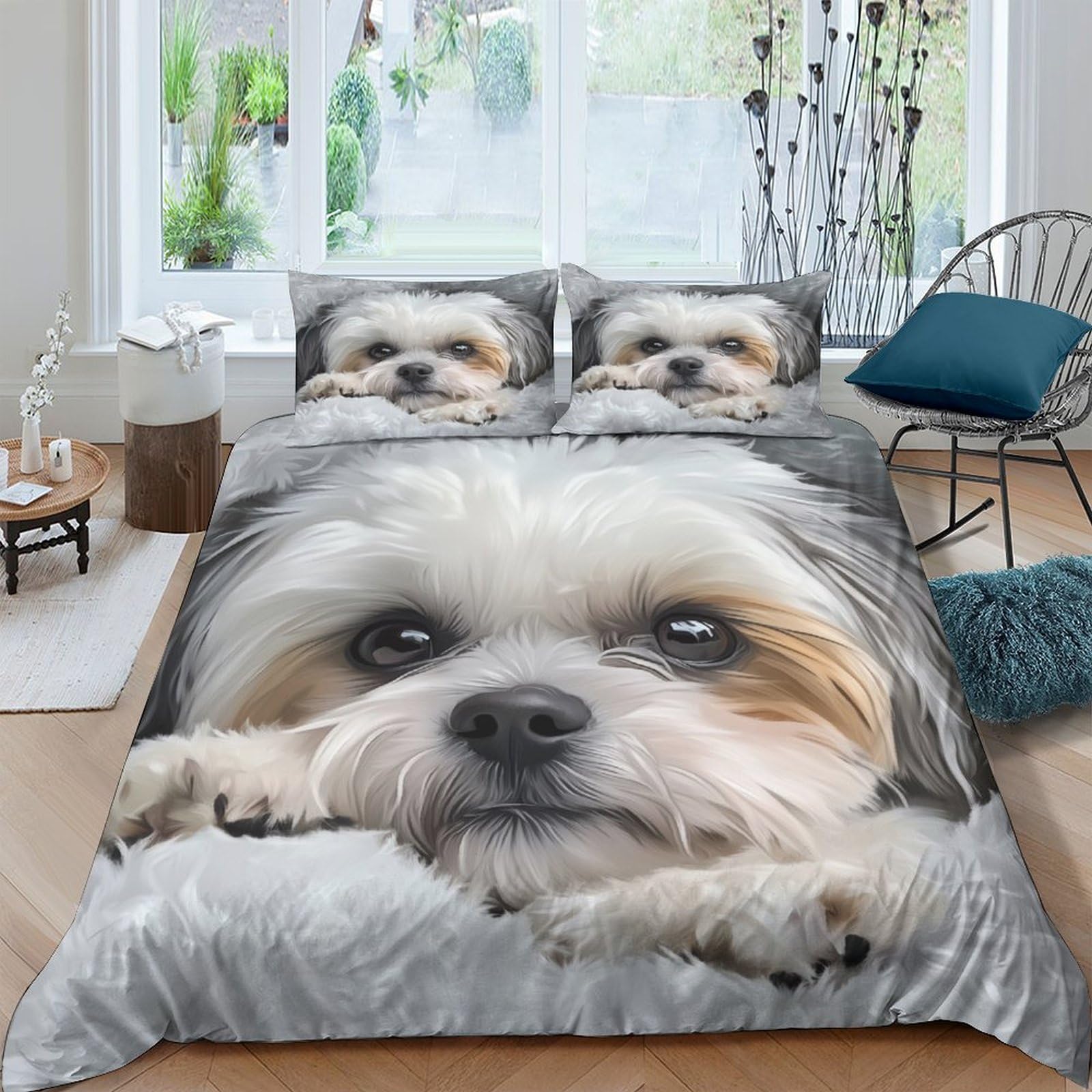 Ctjqhvkz Style-1 3D Printed Cute Dog Fitted Sheet Microfiber Soft Bedroom Decor Realistic Puppy Bed Cover For Home Guest Room Single（135X200cm）