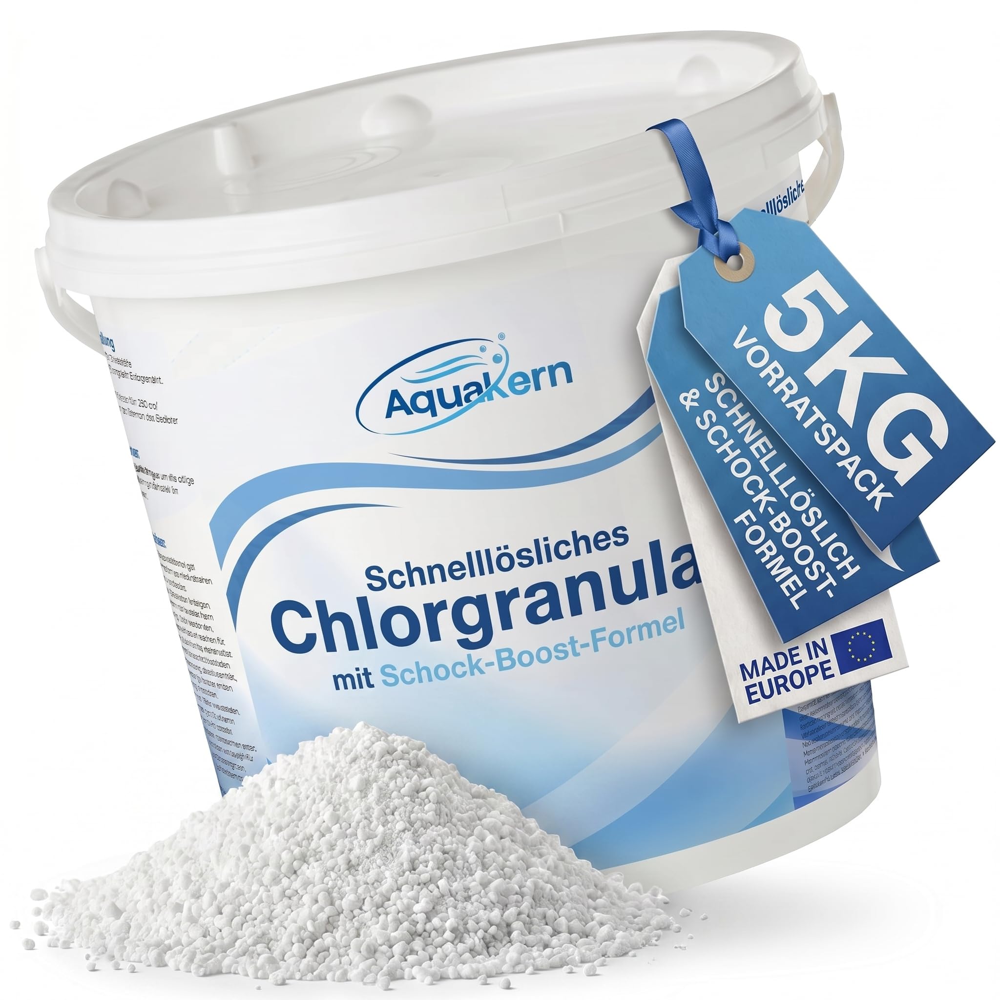 Schnelllösliches Chlorgranulat Pool 5KG [für SCHOCKCHLORUNG & STOßCHLORUNG] mit Schock-Boost-Formel | Schnellchlorgranulat zur Pooldesinfektion | Made in Europe