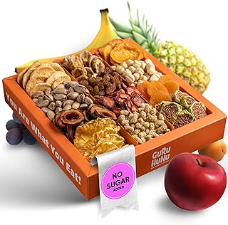 GURU HUNU Dried Fruit Gift Baskets, Nuts Gift Basket - Food Gifts Basket for Thanksgiving, Anniversary, Birthday, Christmas - Gift Basket Dry Natural Fruits - Holiday Dry Fruits and Nuts Gift Box
