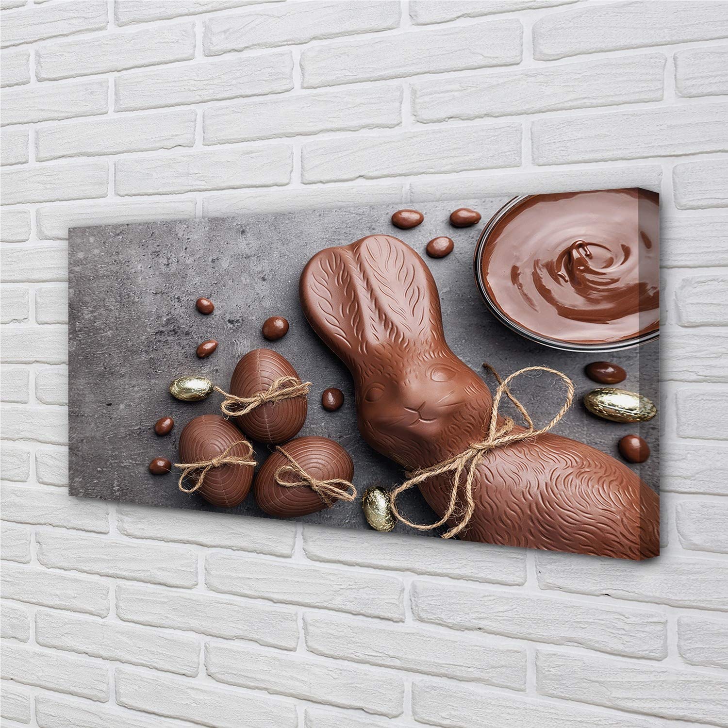 Tulup Peinture sur Toile Tableau - 100x50cm Murale Pâques Decoration Murale - Lapin au Chocolat