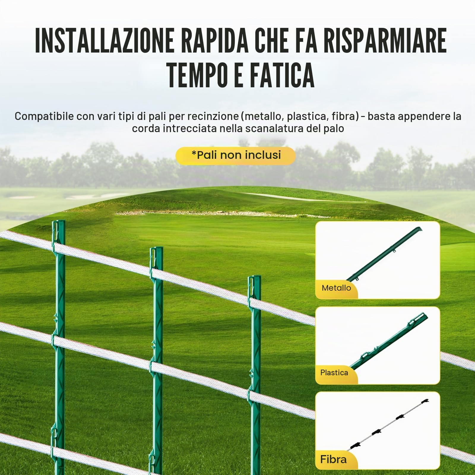 VEVOR Nastro per Recinzione Elettrica, 500 m Filo Polietilene Portatile 19 mm Larghezza 6 Fili in Acciaio Inox con Conduttività e Resistenza alla Ruggine, Linea Corda Recinzione per Cavalli, Bestiame