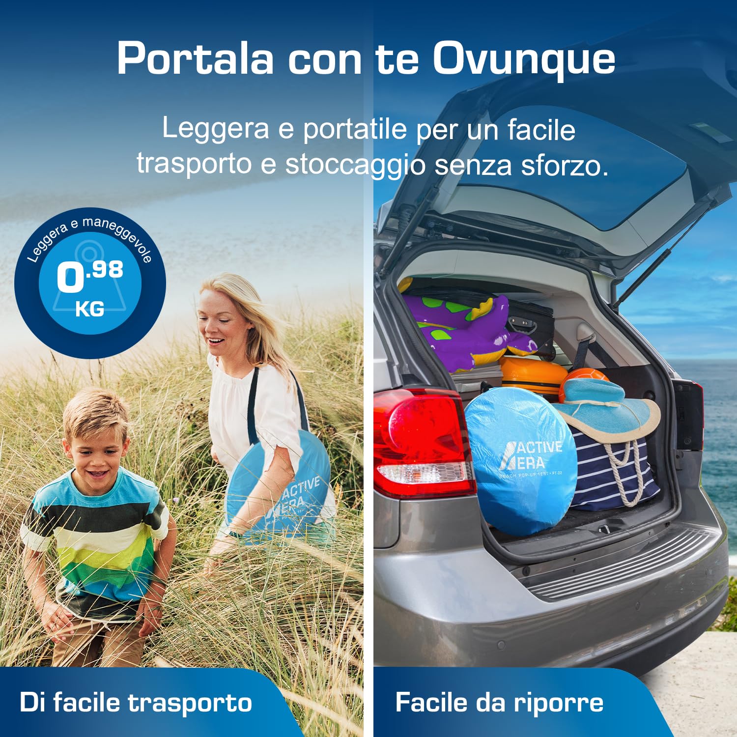 Active Era Tenda da Spiaggia Automontante istantanea - Protezione Solare UPF 50+ Dai Raggi UV - Include Custodia per il Trasporto e Picchetti