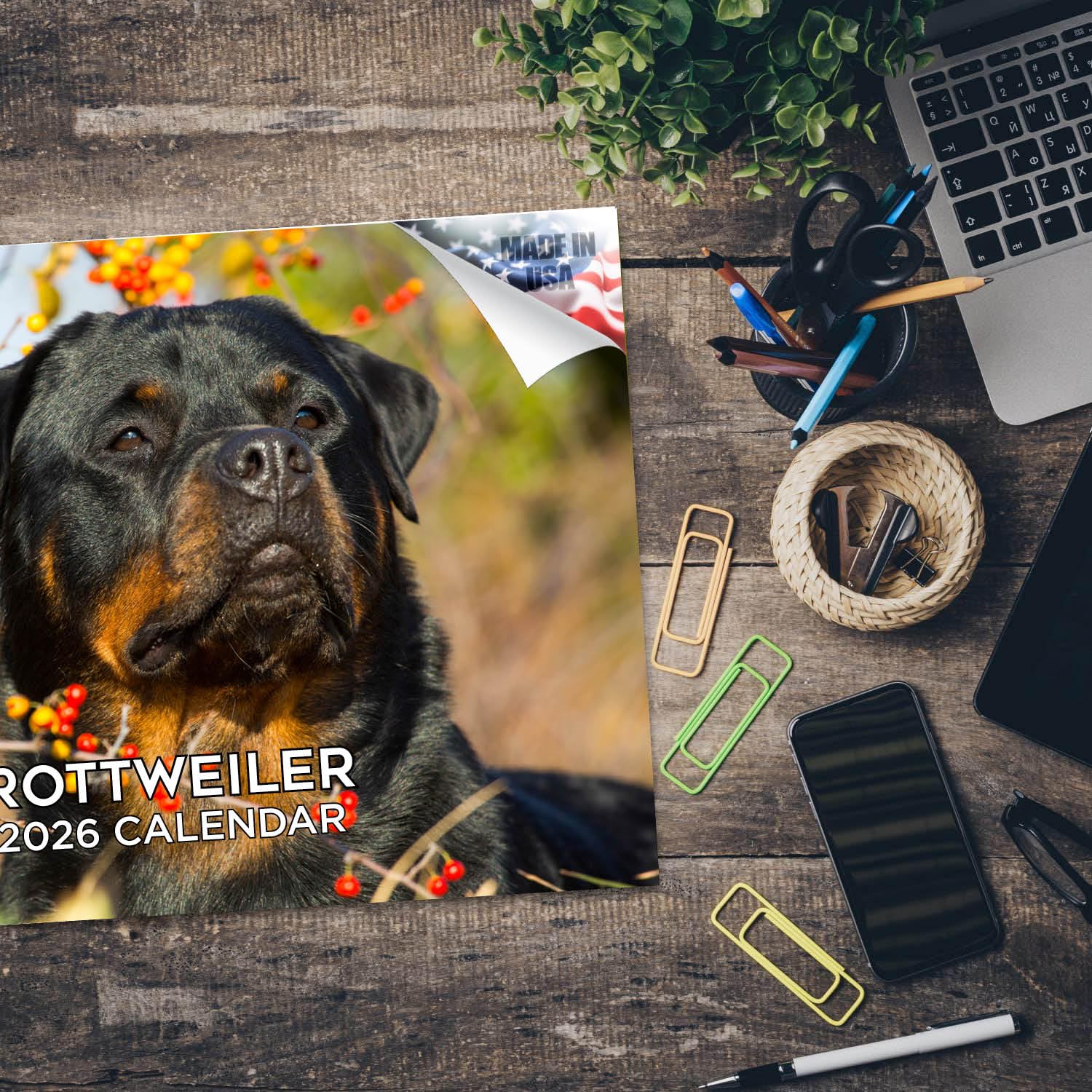 Kalendarz rottweiler 2024 2025 - miesięczny kalendarz ścienny rasy psów - 30 x 45 cm otwarty - gruby papier bez przebarwień - prezent - akademicki planer nauczyciela kalendarz organizowanie i