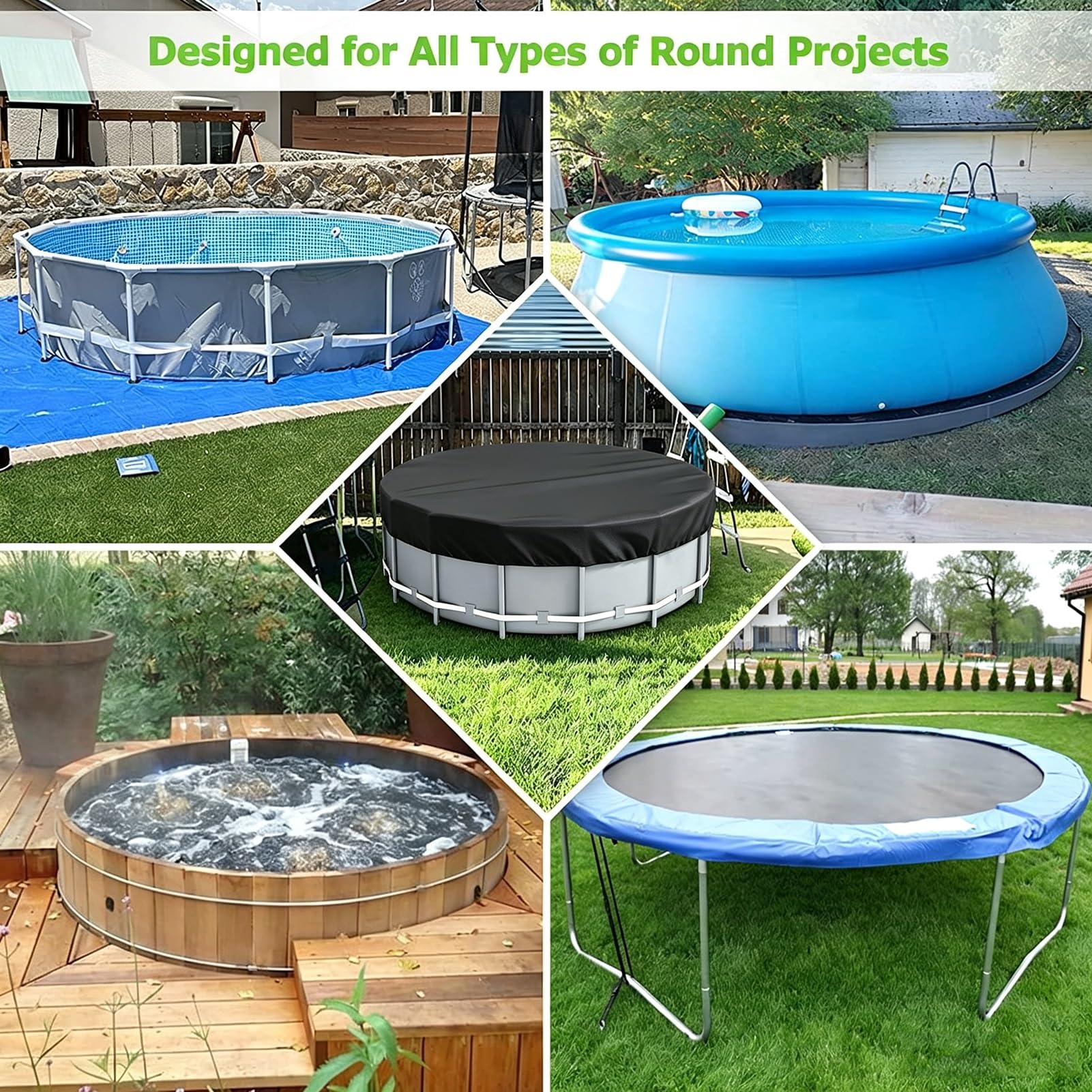 Telo di Copertura per Piscina Rotondo,copertura piscina fuori terra con coulisse e chiodi,antivento e protezione solare per piscine gonfiabili,vasche da bagno,trampolino(12FT(366 * 20cm))