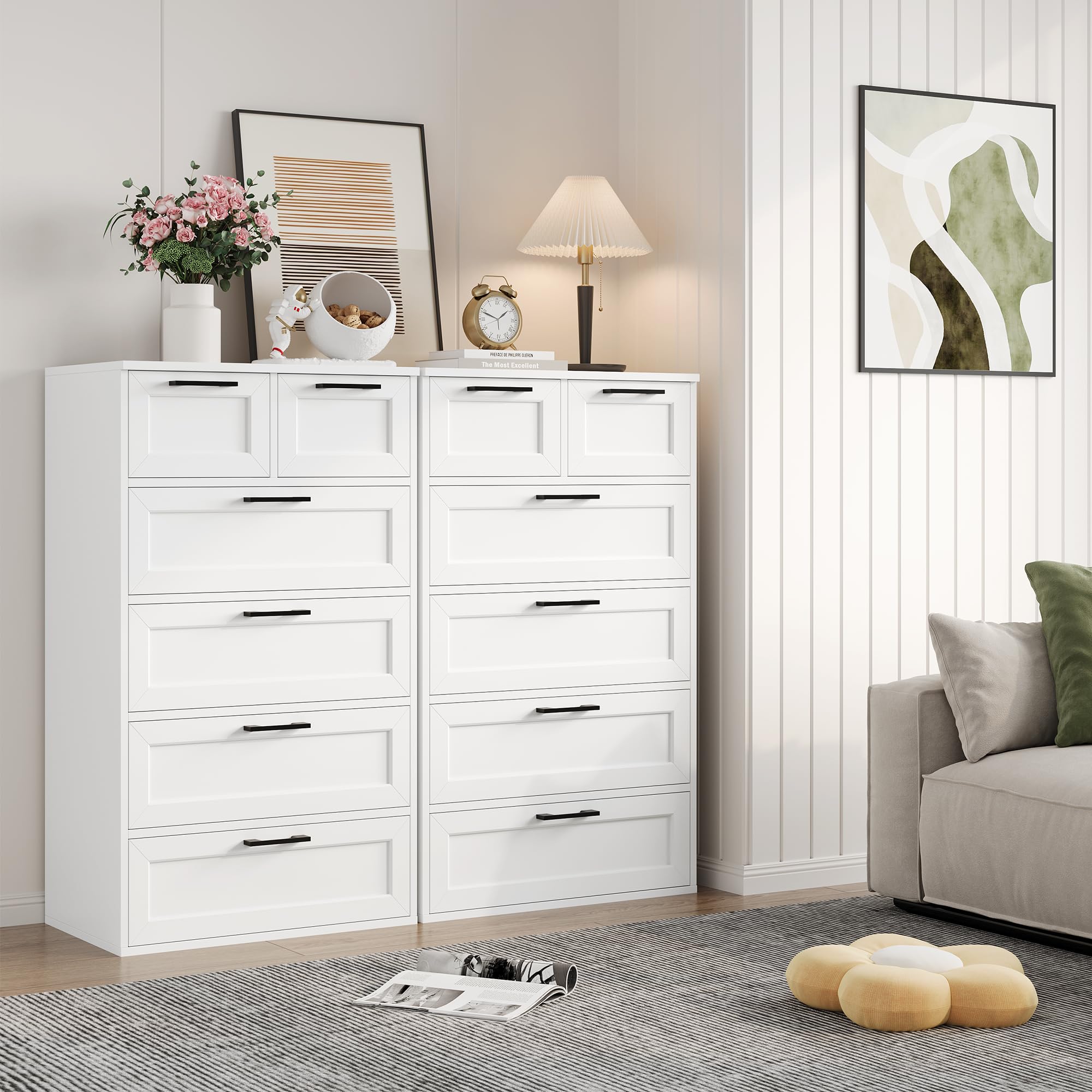 HOCSOK Cassettiera Bianca, Mobiletto con 6 Cassetti, Comò in Legno, Cassettiera Alta per Camera da Letto, Soggiorno, Corridoio, Moderna, 40 x 60 x 99,5 cm