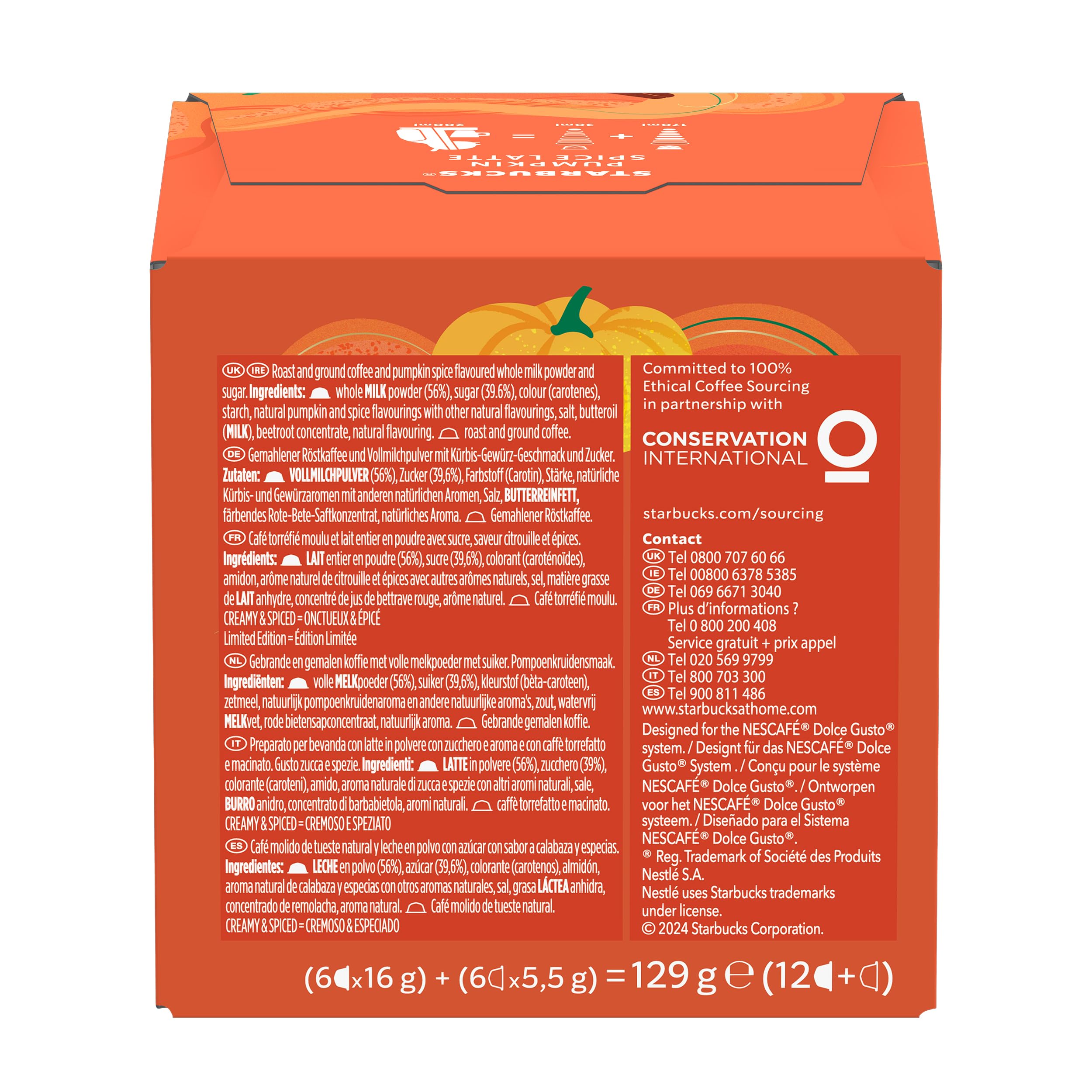 STARBUCKS Pumpkin Spice Latte by Nescafé Dolce Gusto, Dunkle Röstung, Kaffeekapseln 6 x 12 (72 Kapseln)