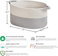 Vista 2 de Cestas de almacenamiento para organizar, 15 x 10.2 x 9.1 pulgadas, 1 paquete de contenedor de guardería con asas, cestas de cuerda de algodón tejida