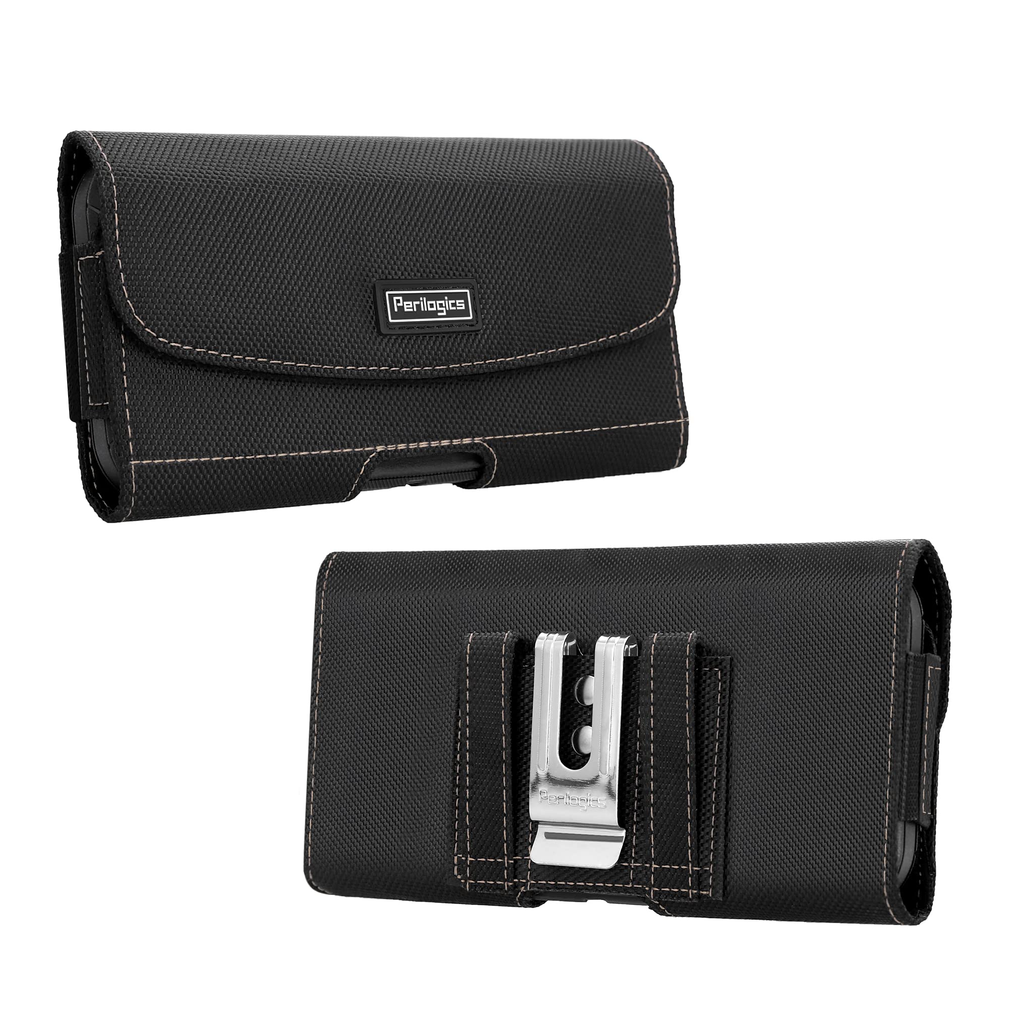 Nylon Holster for Samsung S20 Plus, S20, Note 10 Plus, Note 9, Note 8, S10 Plus, S9 Plus, S10, S9 with Rugged Case. Chestnut Stitching, Card Holder, Strong Magnetic Closure and Reinforced Belt Loops.
