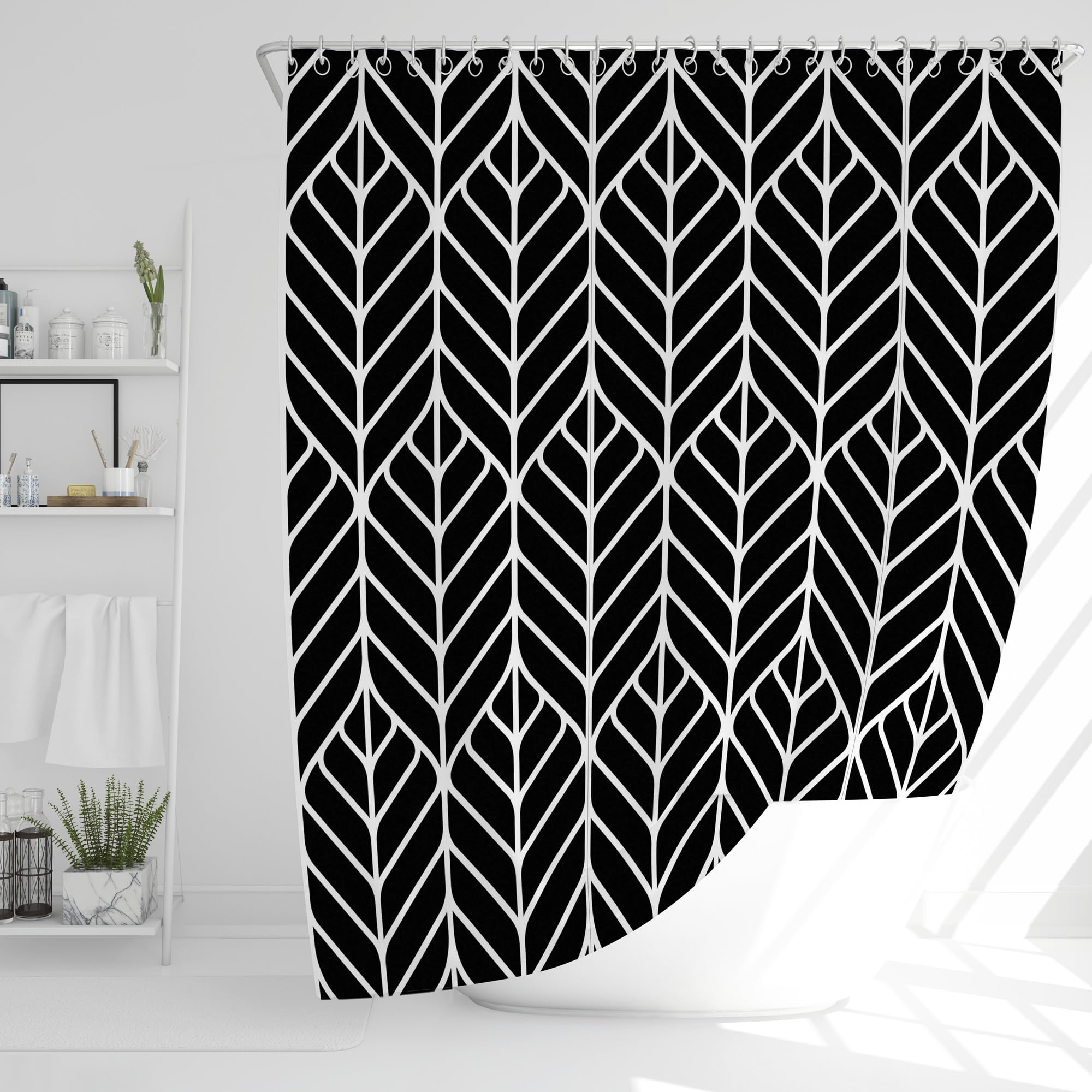 Jj Prime Abstract Black - Black Shower Curtains Mould Proof Resistant 180X180cm | Black Bathroom Shower Curtain | Shower Curtain Black And White Shower Curtains Bathroom - Black White Curtain (Abstract Black)