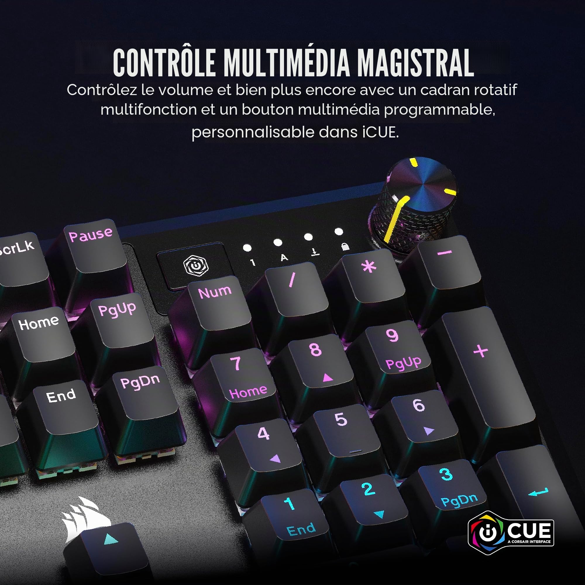 Corsair K70 CORE RGB Clavier de jeu mécanique avec repose-poignets – Commutateurs linéaires MLX rouges pré-lubrifiés – Amortissement du son – Cadran de contrôle multimédia – Compatible iCUE –