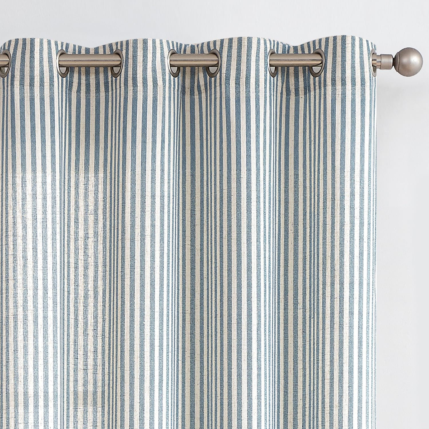 Vangao Linen Striped Curtains for Living Room Bedroom Farmhouse Tickingstripe Light Filtering Window Curtains Printed Drapes Grommet Top 2 Panels Blue