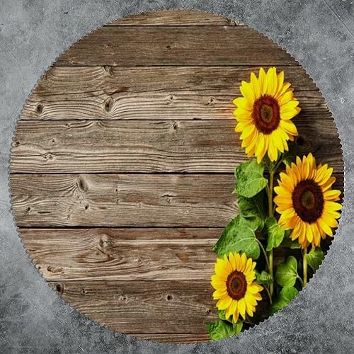 Miniatura 7 de Juego de 6 manteles individuales redondos con diseño de girasol, lavables, resistentes a las manchas, a prueba de aceite, para exteriores,