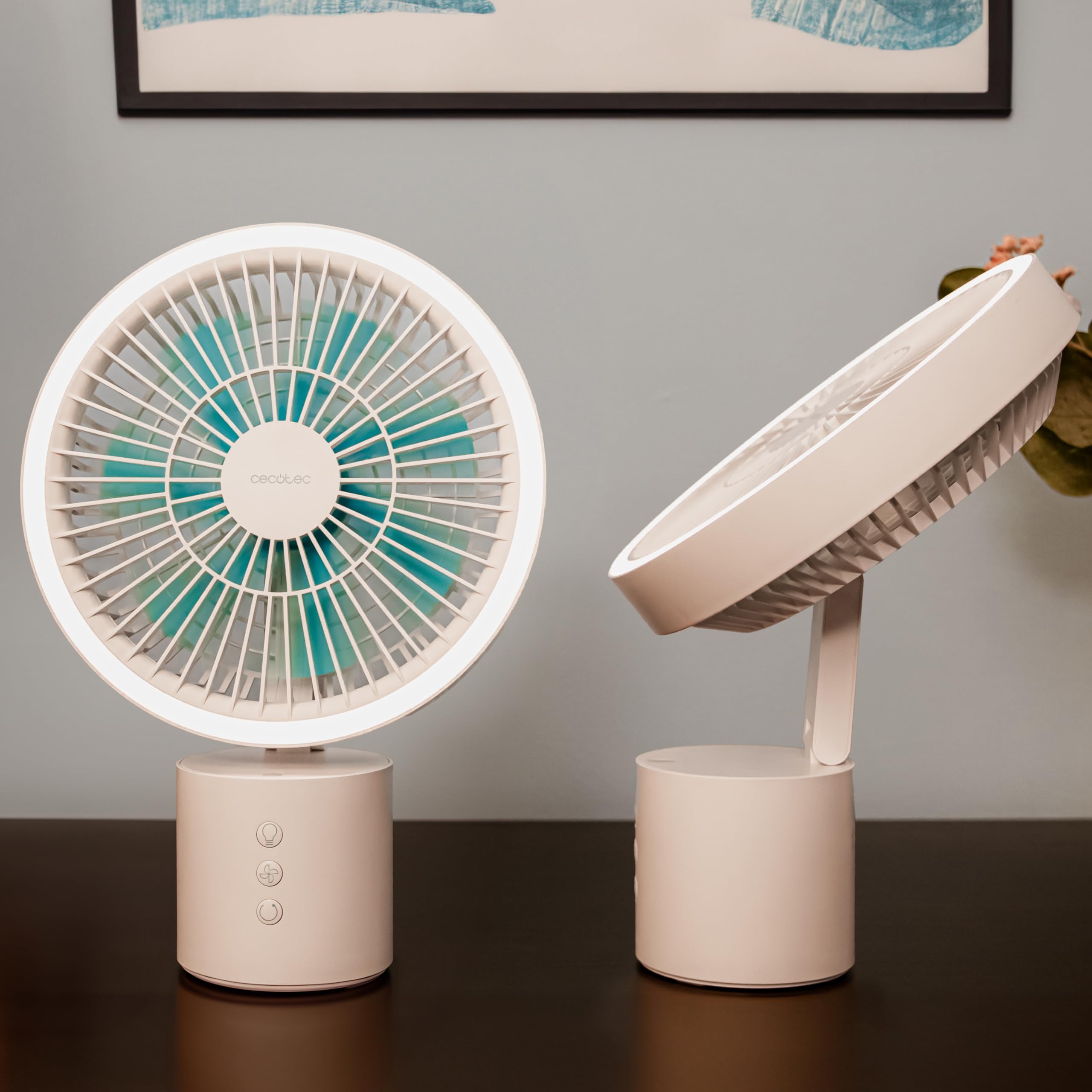 Cecotec Ventilador de Sobremesa a Batería EnergySilence 8000 Portable Light Desk, 8000mAh, Gran Autonomía, 8 Pulgadas, Aro LED, Oscilación 360º, Inclinación ajustable, 4 Velocidades