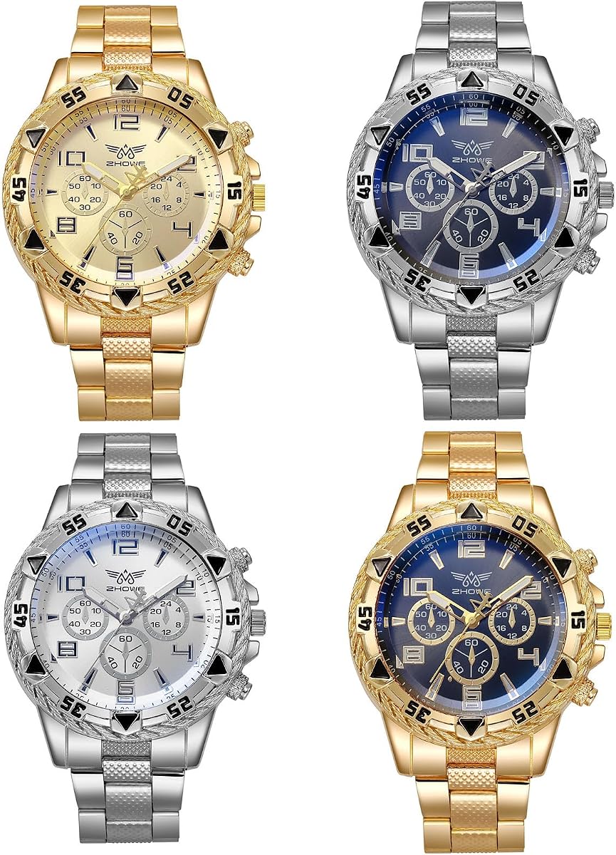 4 piezas Relojes de negocios clásicos para hombres Reloj de pulsera de cuarzo analógico al por mayor con cara grande para hombres