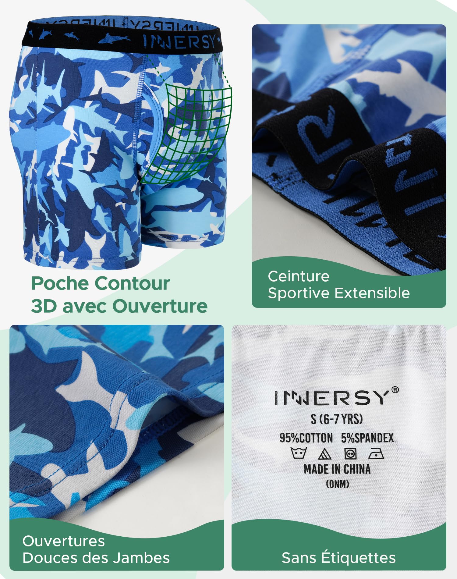 INNERSY Boxer pour Garçon en Coton Doux sous-vêtements Caleçons Grand Garcons 6 à 18 Ans Lot de 5