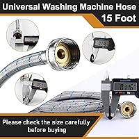 Vista 2 de 15 FT Washing Machine Hose,Long Washer Water Supply Hoses Hot And Cold Connection(2Packs),Washer Machine Hose Universal Fit for All Standard Wash