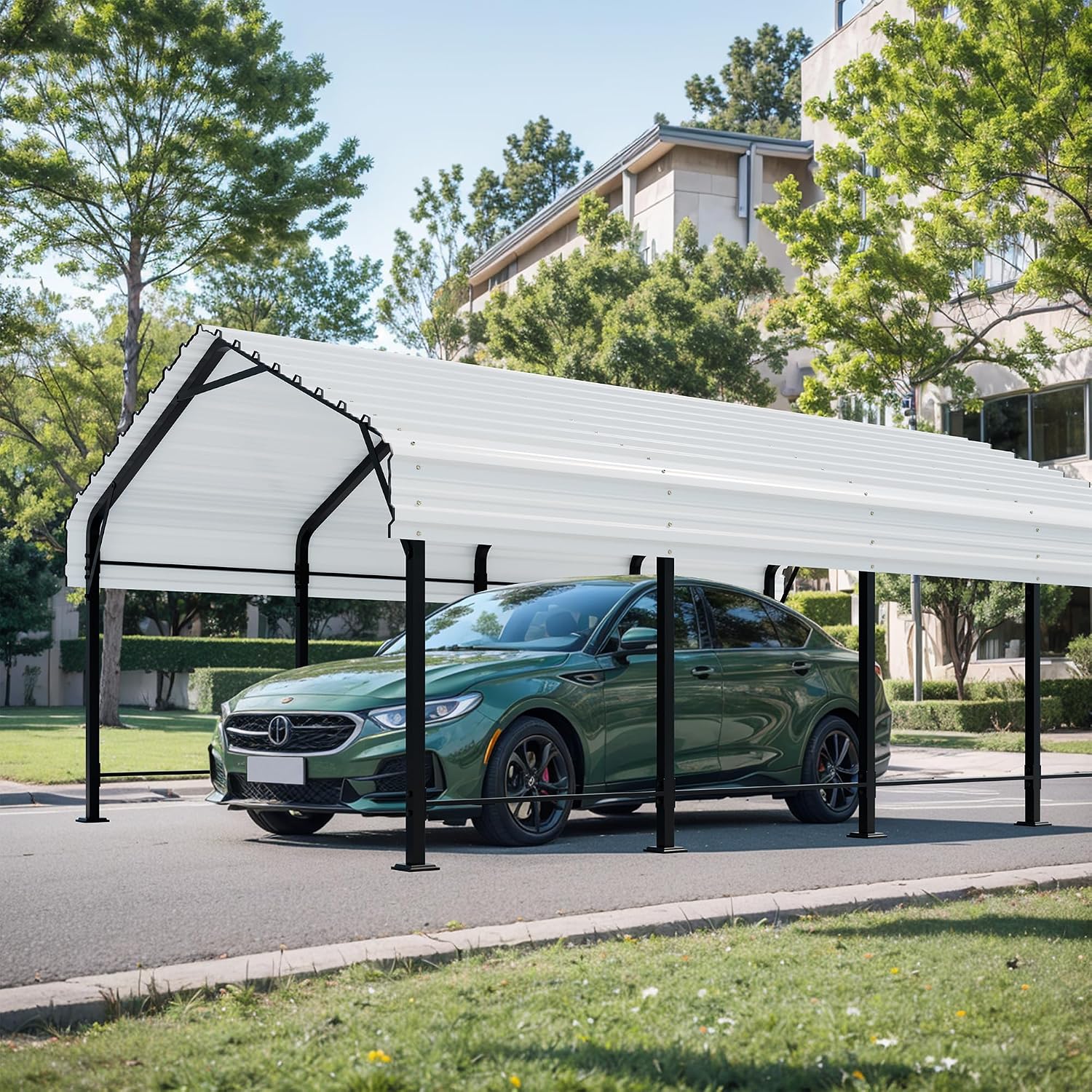 Shintenchi 12x20 FT Metal Carport, Oversized Carport Garage with Enhanced Base, Outdoor Galvanized Car Shelter, Heavy Duty Carports Canopy, for Car, Boats and Tractors, White