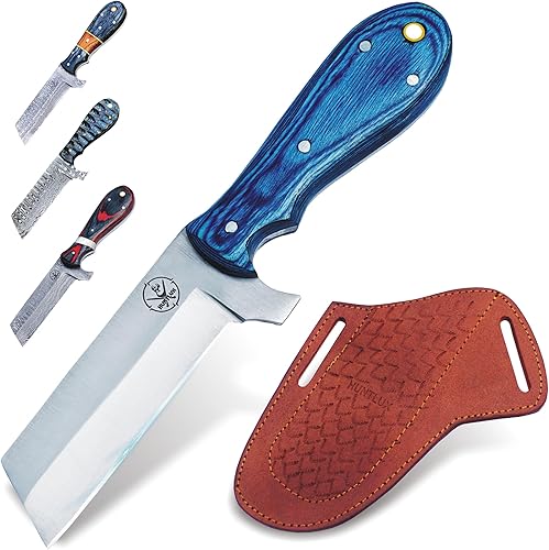 HUNTLUX Cuchillo de caza de acero inoxidable con funda para cinturón, cuchillo cortador de toros afilado hecho a mano de 8 pulgadas, cuchillo de