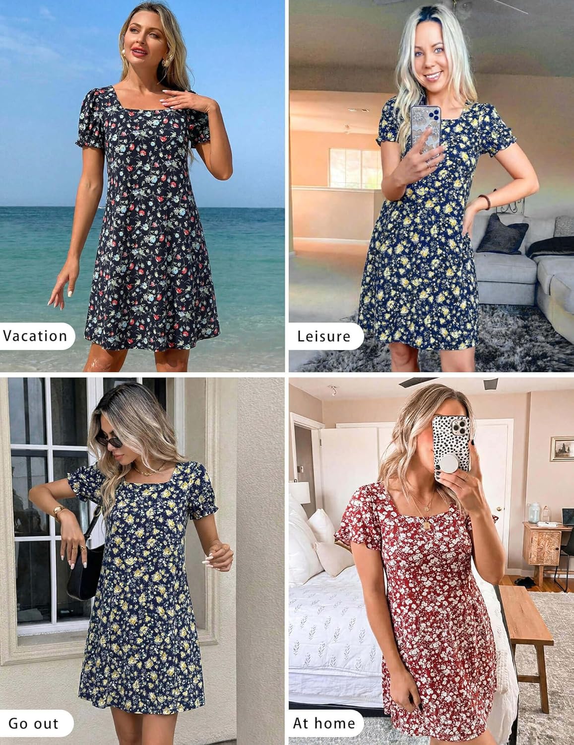 Womens Summer Casual T Shirt Dress Loose Floral Short Sleeve Pockets Beach Sundresses - Image 6