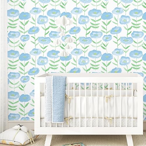 Miniatura 5 de Papel tapiz floral azul para despegar y pegar, papel de contacto de flores lindo para gabinetes, papel tapiz autoadhesivo impermeable para