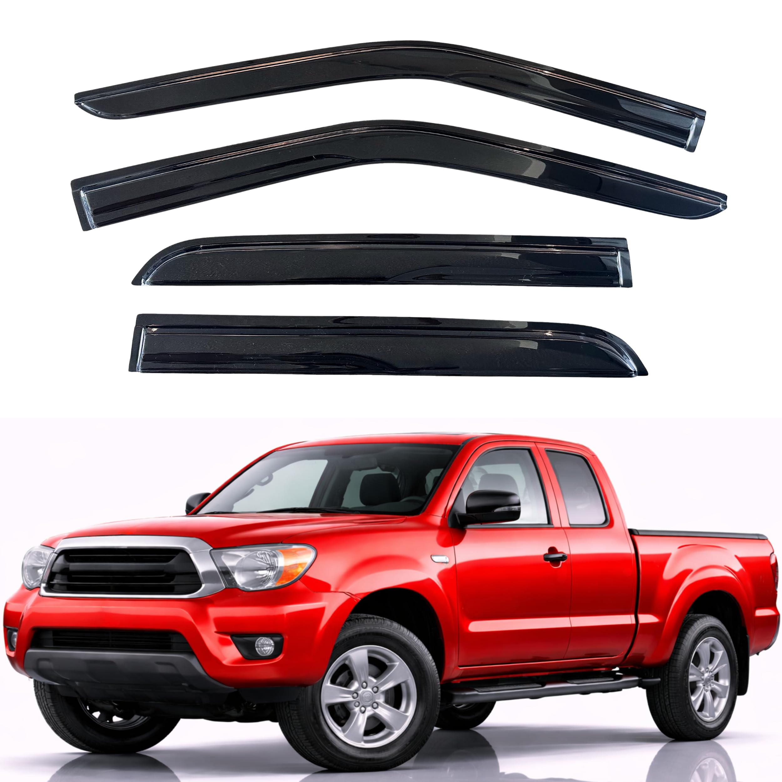 KPY Rain Guards Fit for 2005-2015 Toyota Tacoma Access Cab, Out-Channel Window Visors Vent Wind Deflectors 4PC, Truck Accessories for 05-15 Tacoma (Extended Cab Only)
