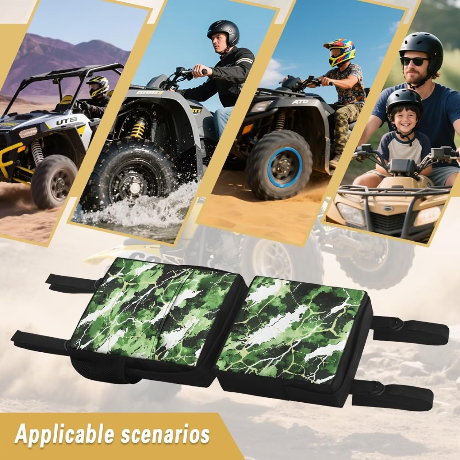 SEANATIVE ATV Fender Bag Green Camo Print Rear Storage Bags With Drink Holder Detachable ATV Gear Bag Compatible Most 4 Wheeler Accessories Hanging Cargo Bags