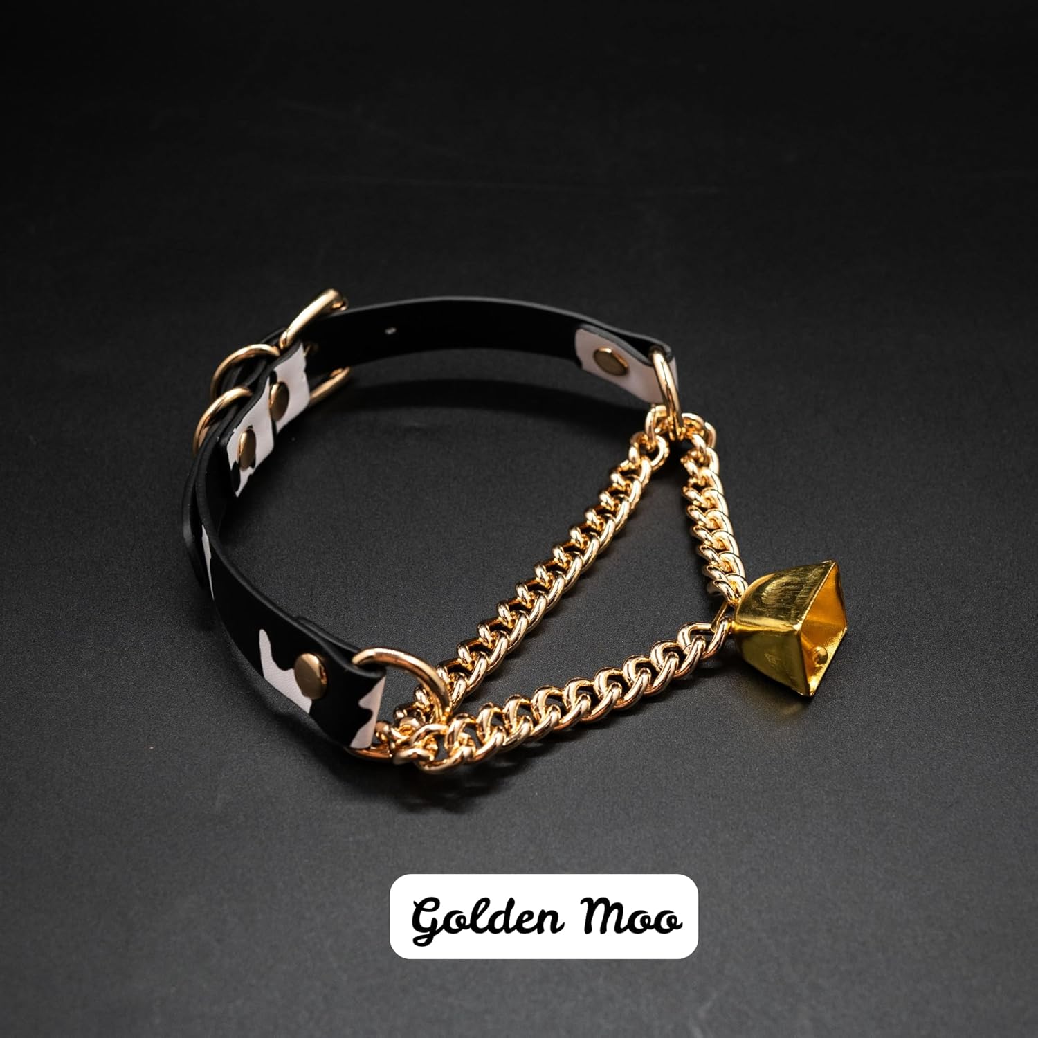Handmade Cow Print Bell Collar Choker Necklace for Women, Adjustable Cow Print PU Leather Buckle Cuban Chain with Gold Bell Necklace, Gothic Cow Outfits Collar for Women - Image 4