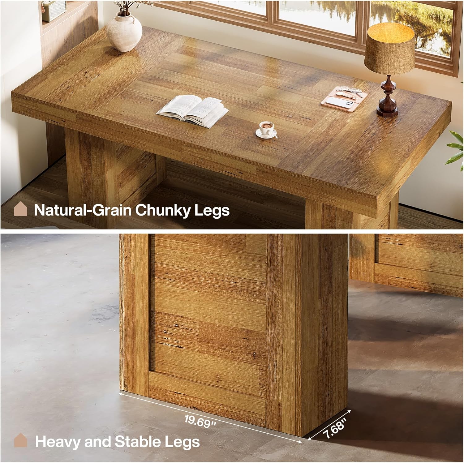 Tribesigns 63" Farmhouse Executive Desk, Large Wooden Computer Desk with Heavy Duty Legs, Rustic Home Office Writing Table,Rectangle Conference Table Business Workstation for Working,Meeting,Light Oak