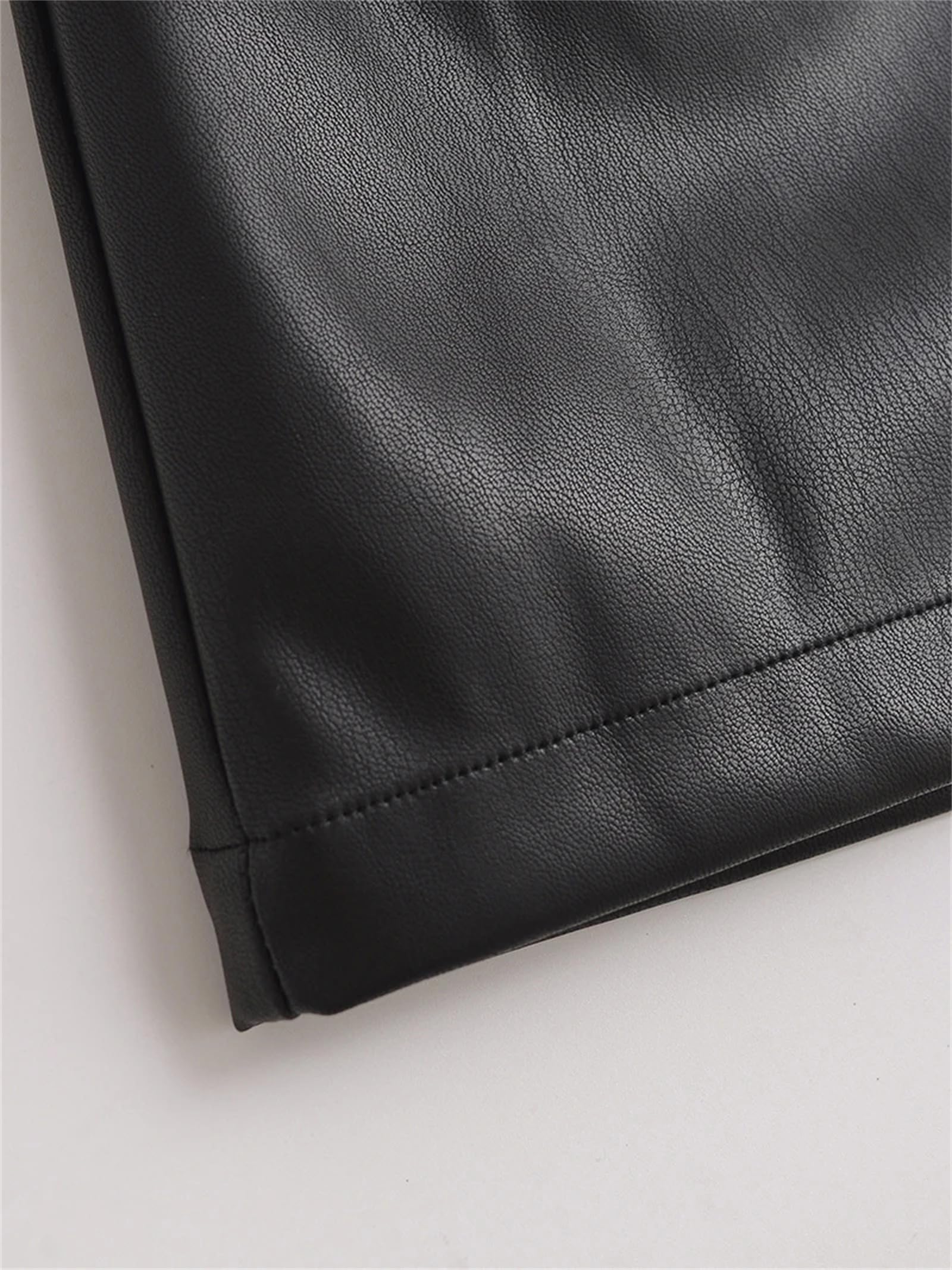 Minifaldas con Ribete de Encaje de Piel sintética Negra para Mujer Falda de Cuero Dividida de Talle bajo marrón con Pantalones Cortos,Marrón-Pequeño