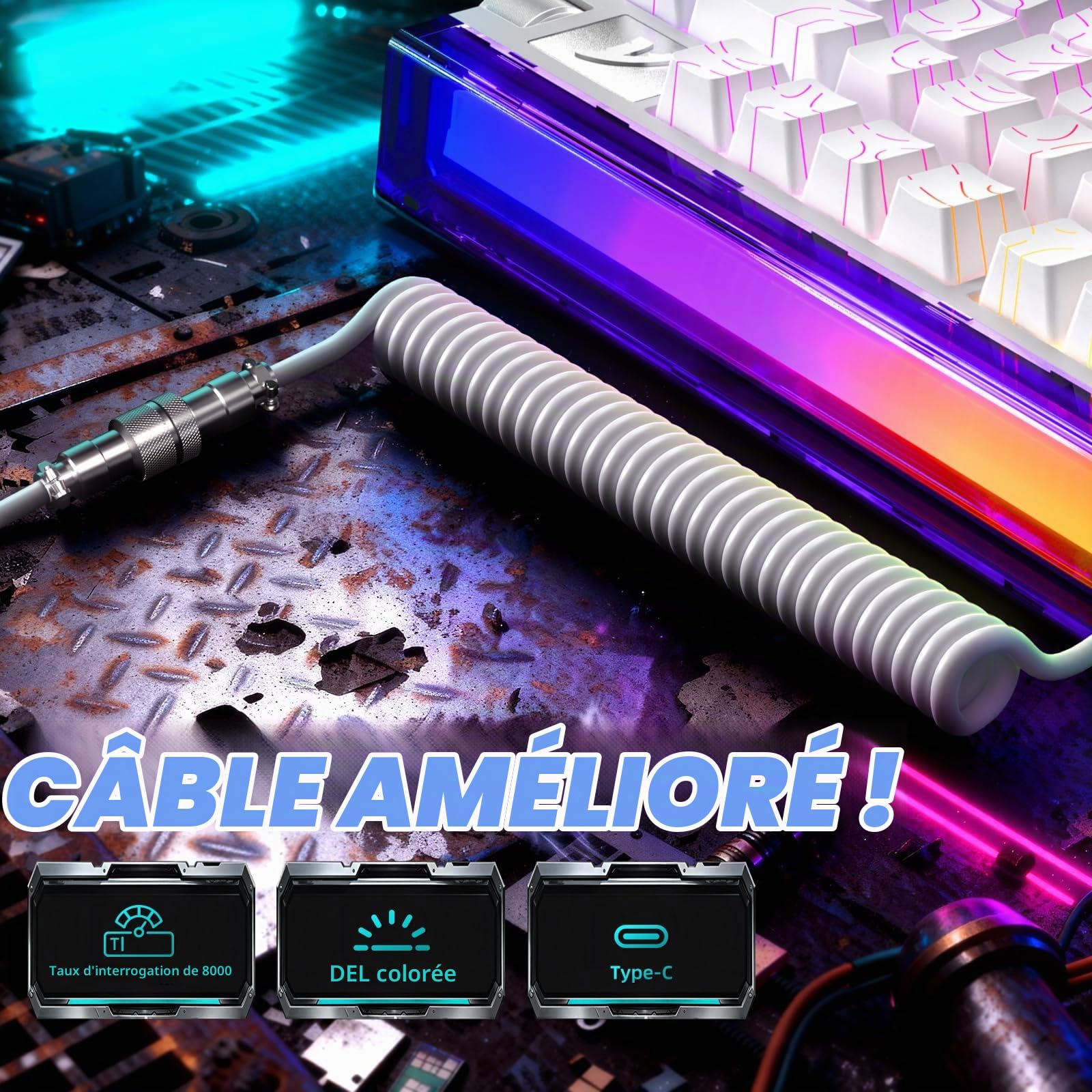 ATTACK SHARK R85 HE Clavier Gaming Filaire 75% avec Câble LED C01ULTRA, Interrupteurs Magnétiques, Logiciel Multifonction, RVB, Molette, 8000Hz, Technologie RT 0.005mm (Blanc Contour)