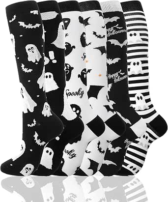 Fourluoo Halloween Compression Socks, 6 Pairs