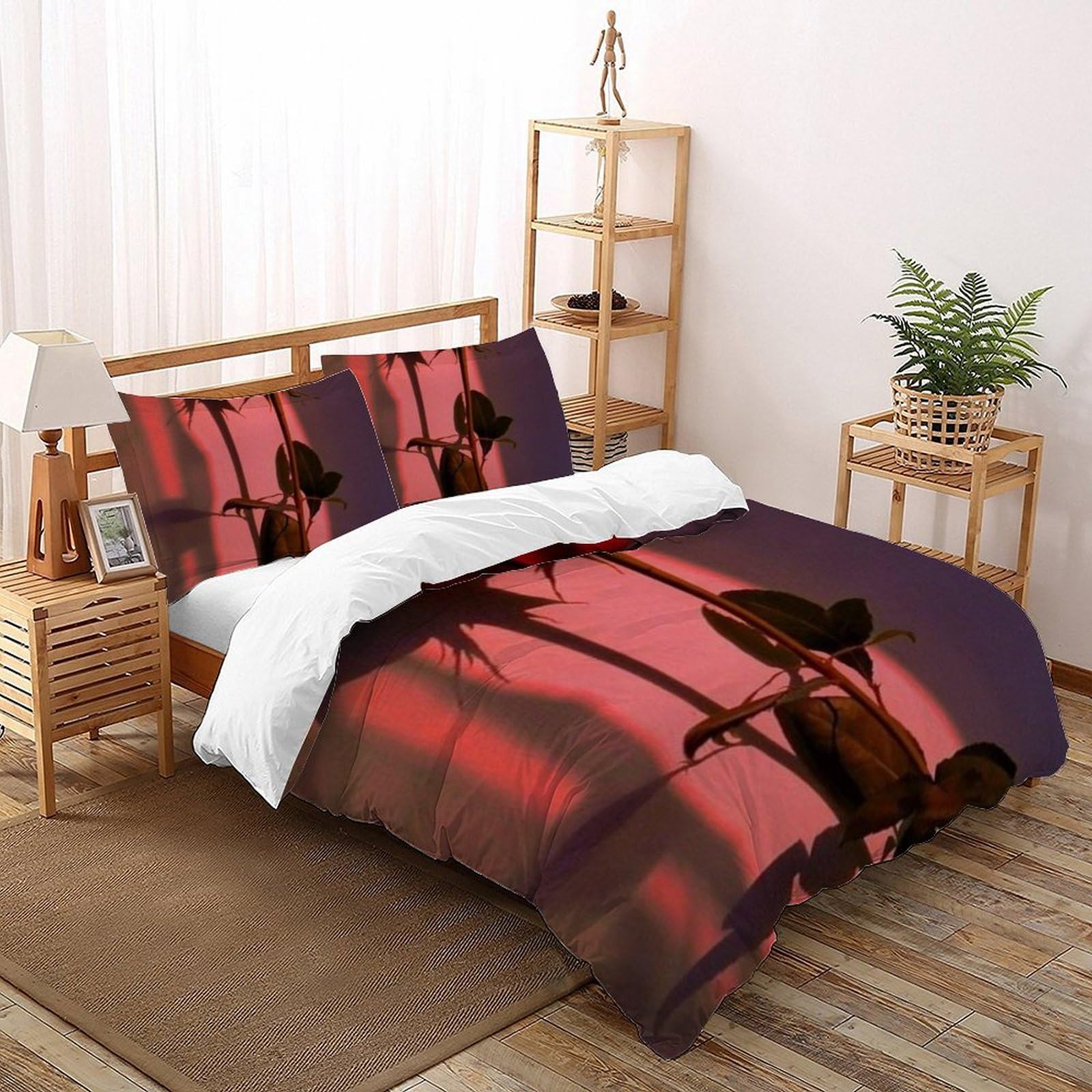 Housse de couette rouge 220x240cm au fini mat et taies d'oreiller impression 3D