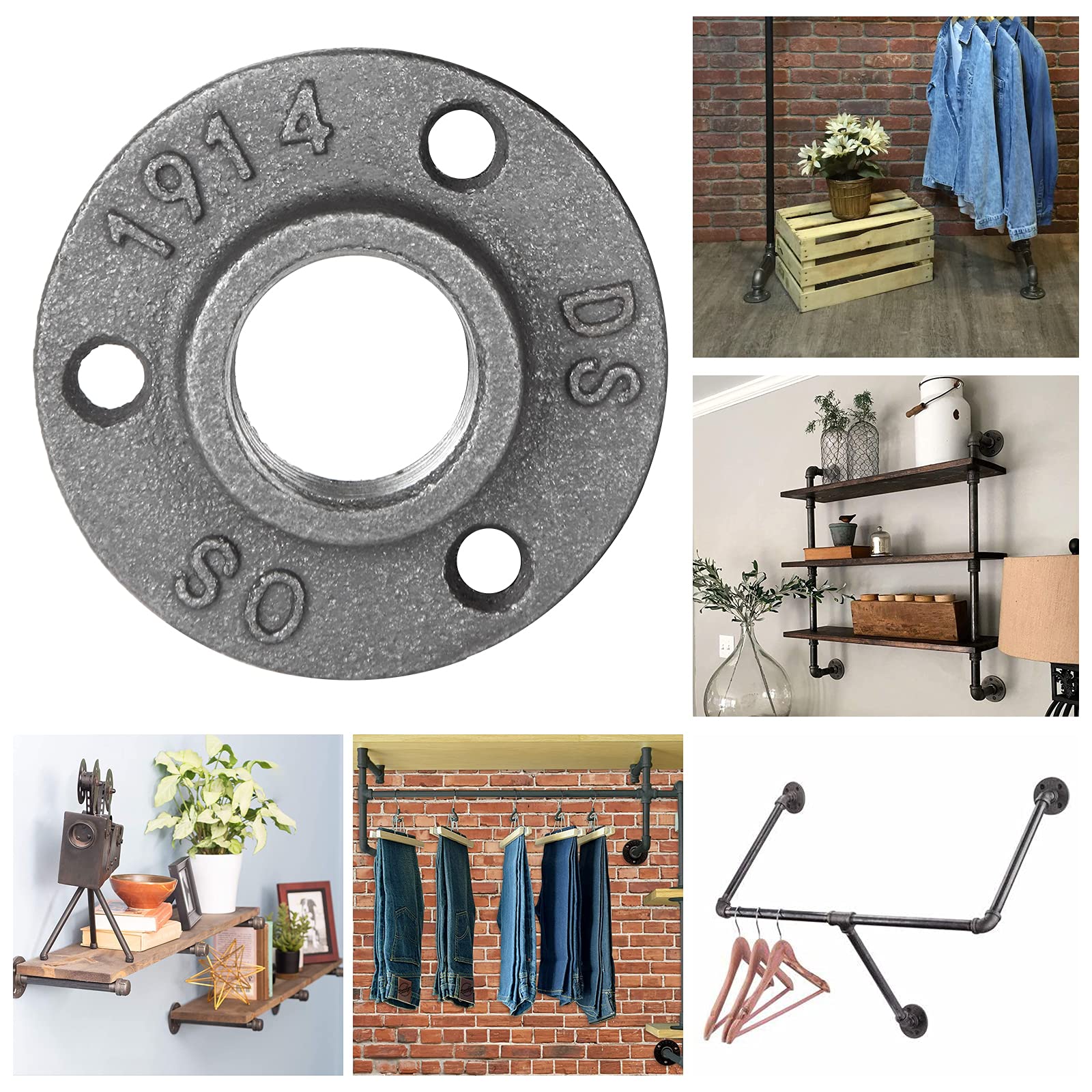 Paquete de 40 accesorios de tubería de brida de piso de 1/2 pulgada de 1/2 pulgada, brida industrial negra, accesorios de tubería de hierro maleable, brida decorativa roscada para proyectos de